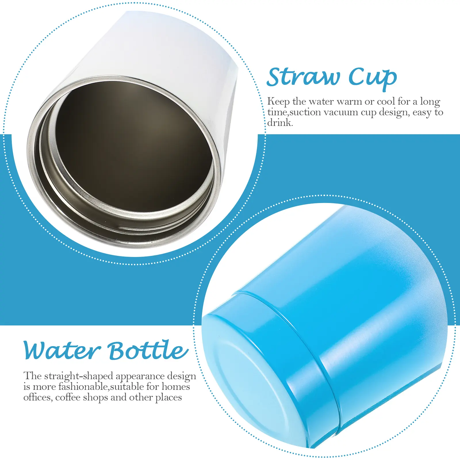 Stainless Steel Water Cup 304 201 Blue Mini Straw Large Capacity Metal Bottle Outdoor Ice Coffee Child Stylish Straw Design