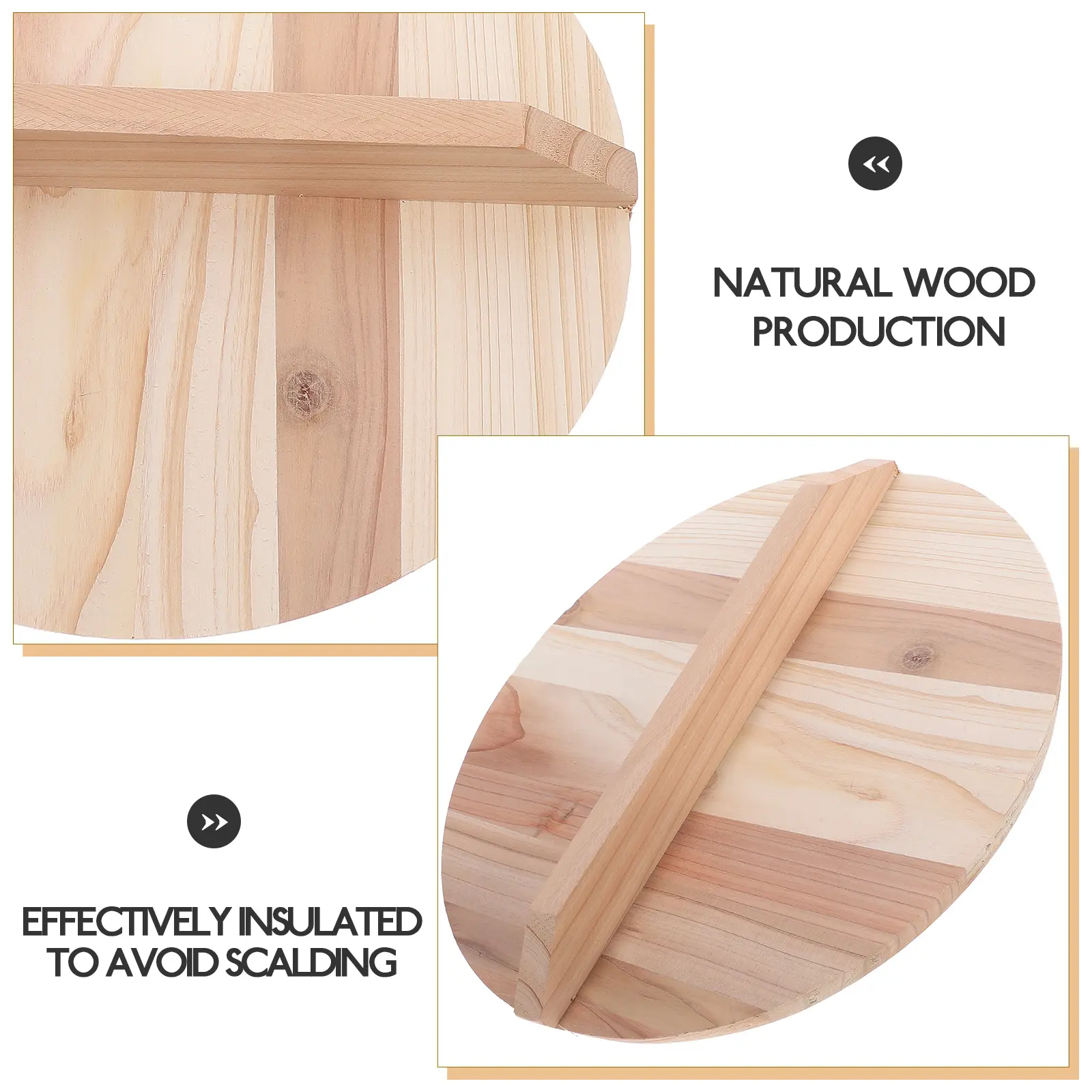 Wooden Pot Wok Anti-Splash Natural Frying Pan Thick Protective For Kitchen Anti-Oil Splashing Household Pot Wood Wok Lid Kitchen