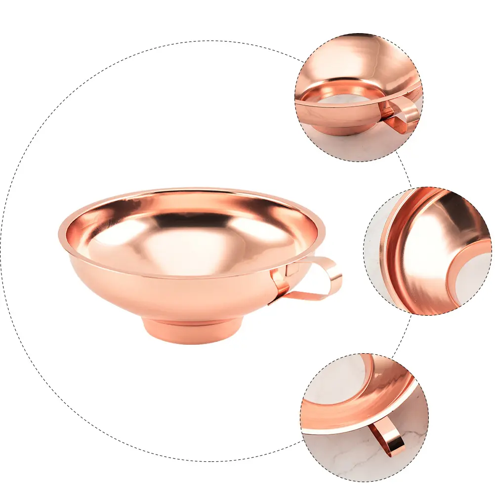 1pc Stainless Steel Funnel No Spill Leak Home Kitchen Gadget Oil Wine Liquid Filtration Transferring Tool Rose Gold