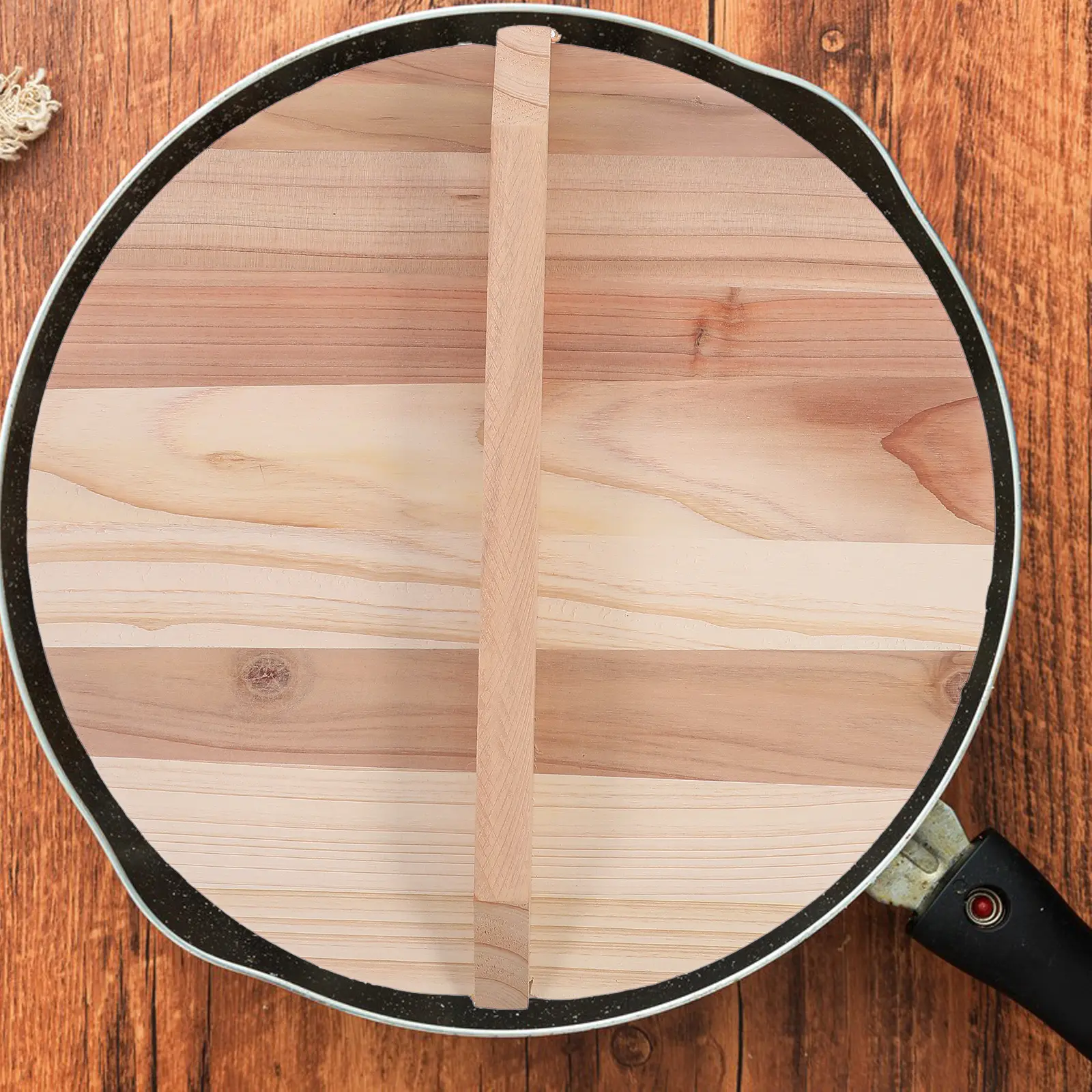 Wooden Pot Wok Anti-Splash Natural Frying Pan Thick Protective For Kitchen Anti-Oil Splashing Household Pot Wood Wok Lid Kitchen