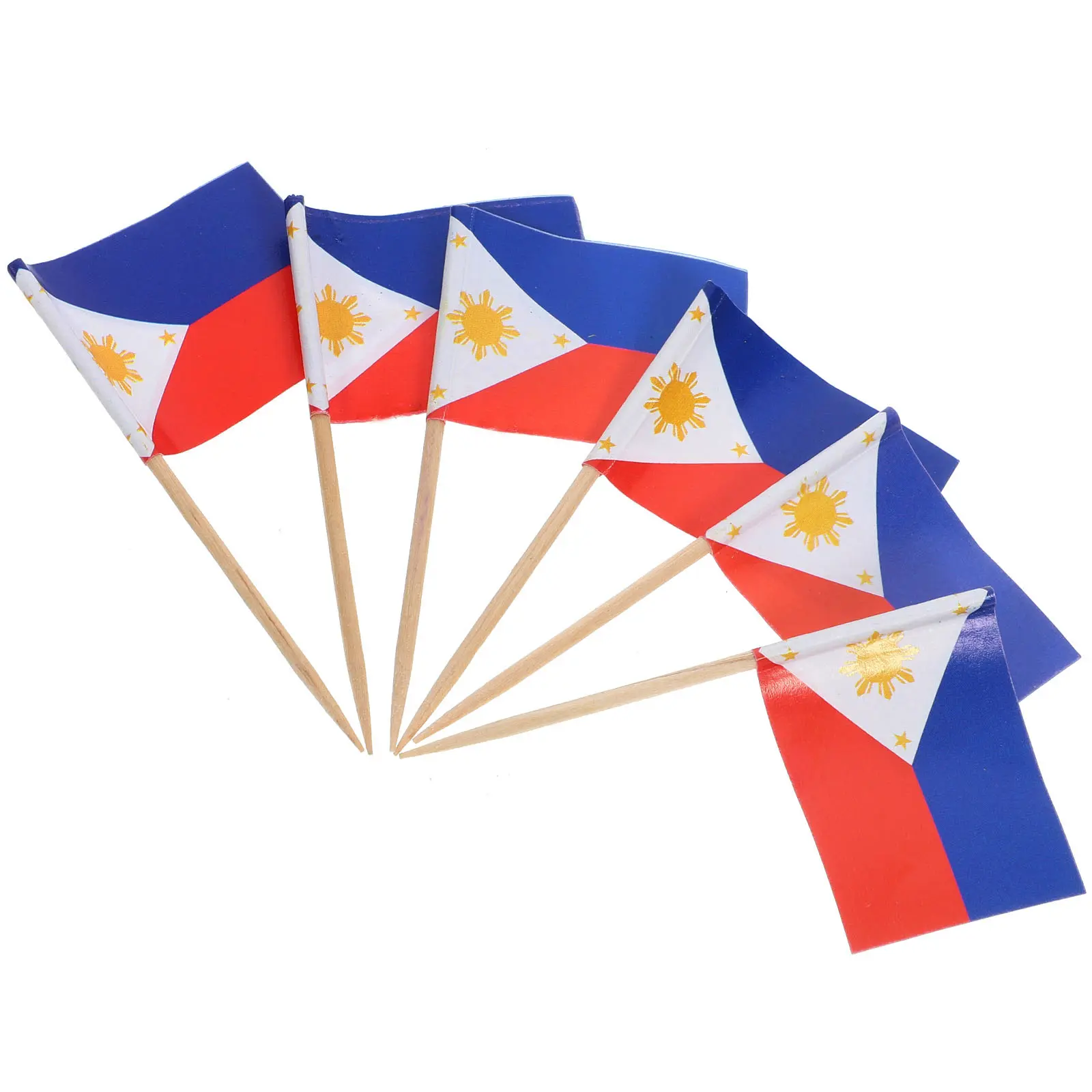 100pcs Fruit Picks Philippines National Flag Wooden Party Dessert Tasting Sticks Decorative Cocktail Toothpicks Cake Appetizer