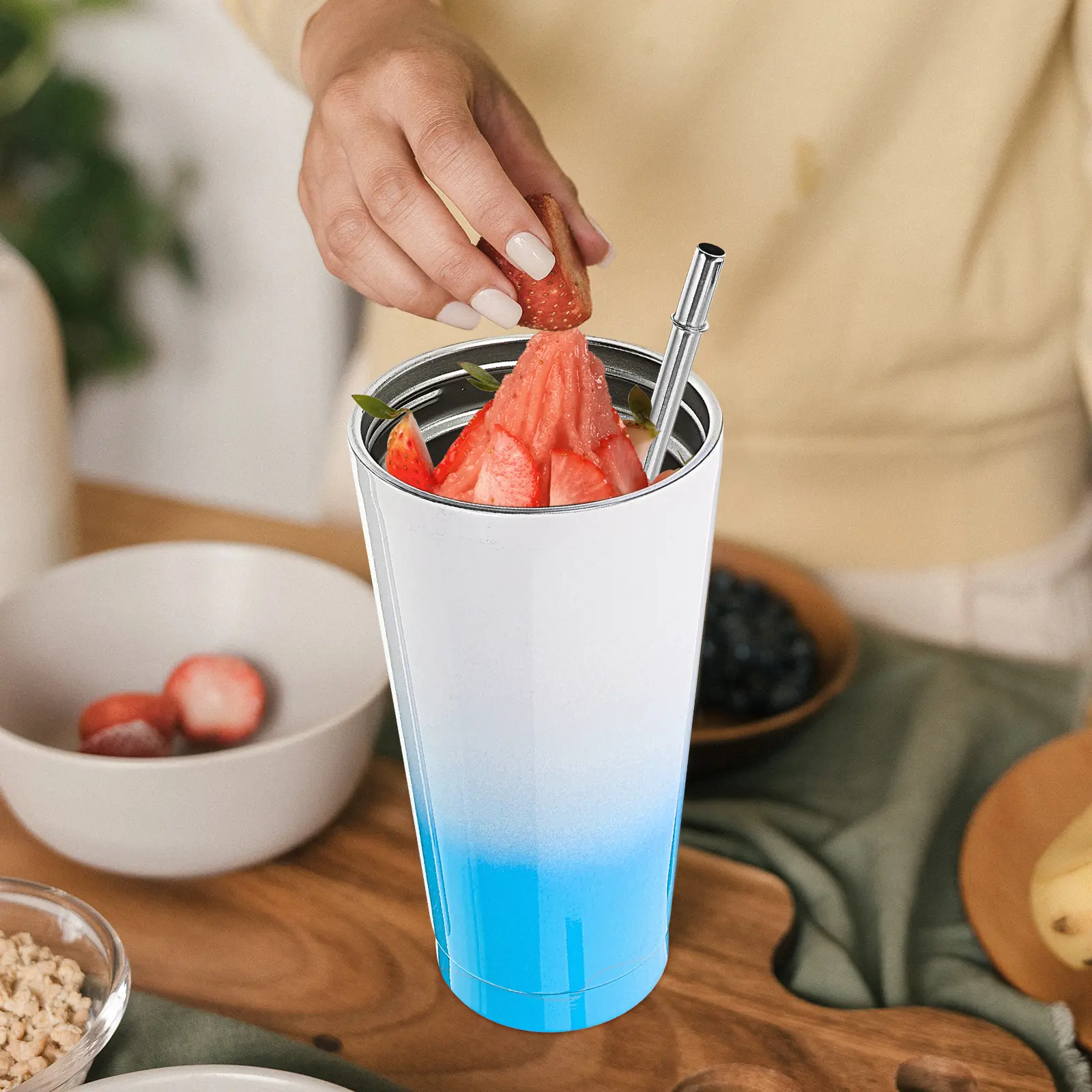 Stainless Steel Water Cup 304 201 Blue Mini Straw Large Capacity Metal Bottle Outdoor Ice Coffee Child Stylish Straw Design