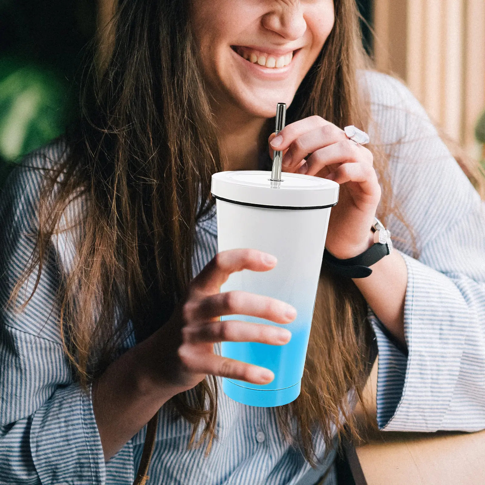 Stainless Steel Water Cup 304 201 Blue Mini Straw Large Capacity Metal Bottle Outdoor Ice Coffee Child Stylish Straw Design