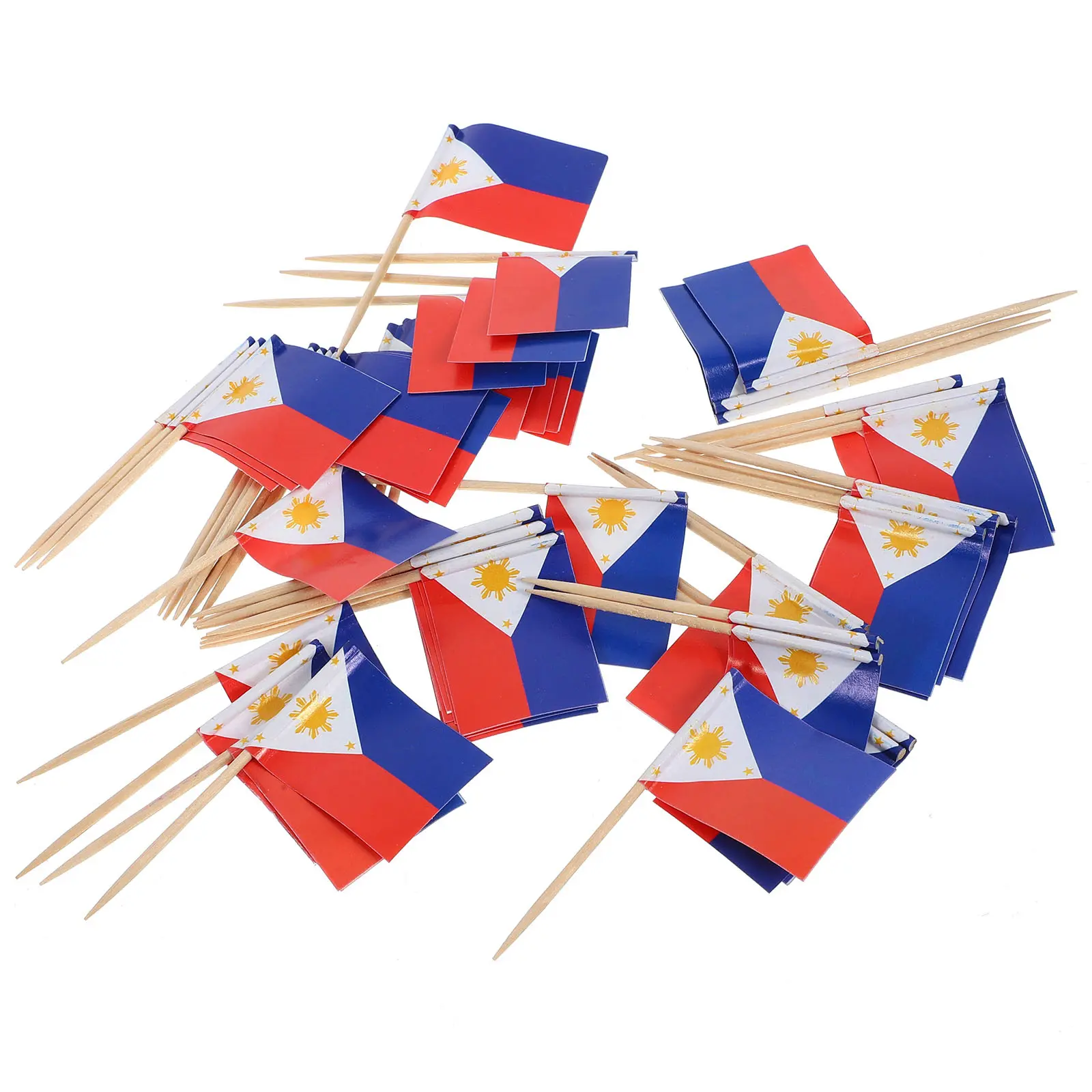 100pcs Fruit Picks Philippines National Flag Wooden Party Dessert Tasting Sticks Decorative Cocktail Toothpicks Cake Appetizer