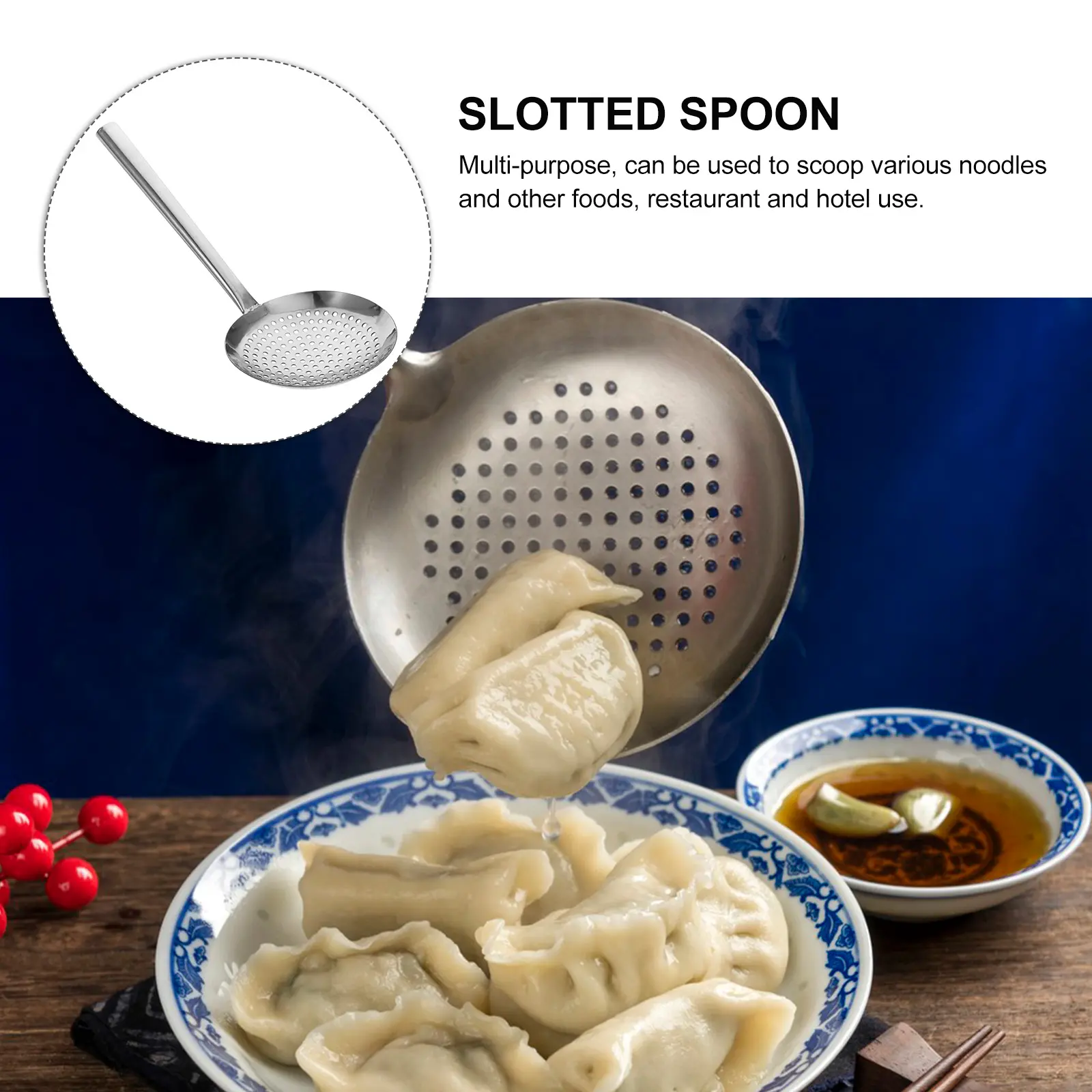 Stainless Steel Strainer Spoon Kitchen Supplies Large Capacity Multi-Purpose Noodle Pasta Filter Spoon For Home Restaurant Use