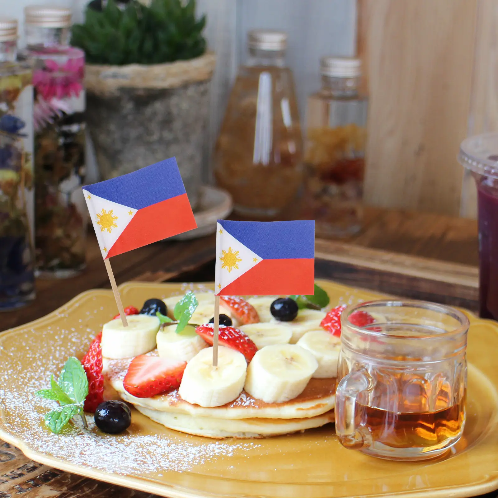 100pcs Fruit Picks Philippines National Flag Wooden Party Dessert Tasting Sticks Decorative Cocktail Toothpicks Cake Appetizer
