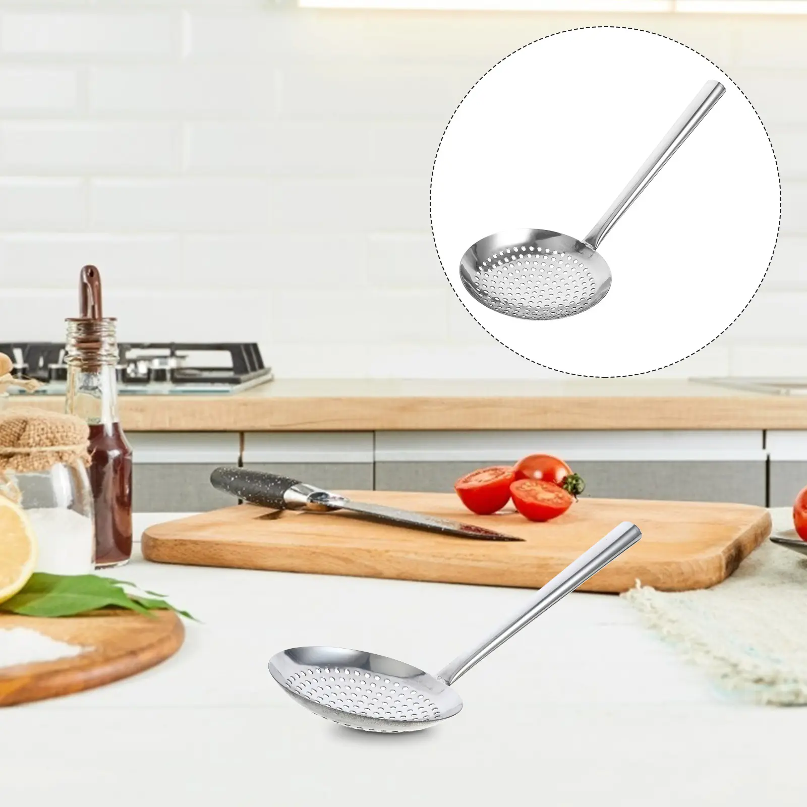 Stainless Steel Strainer Spoon Kitchen Supplies Large Capacity Multi-Purpose Noodle Pasta Filter Spoon For Home Restaurant Use