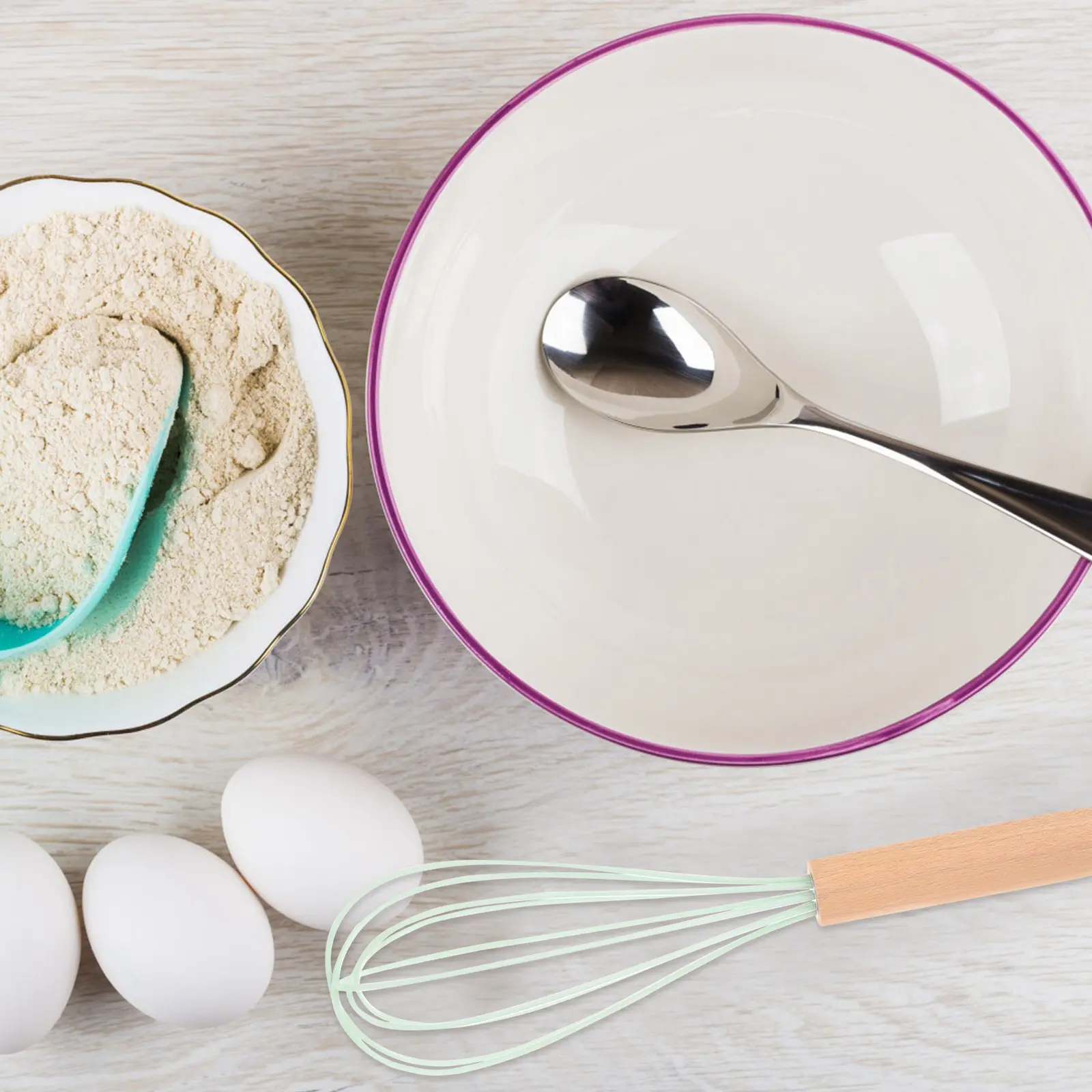 3pcs Wooden Handle Egg Beater Silicone Sauce Whisk Mixers Kitchen Blender Small Portable Manual Handheld Egg Whisk For Cake