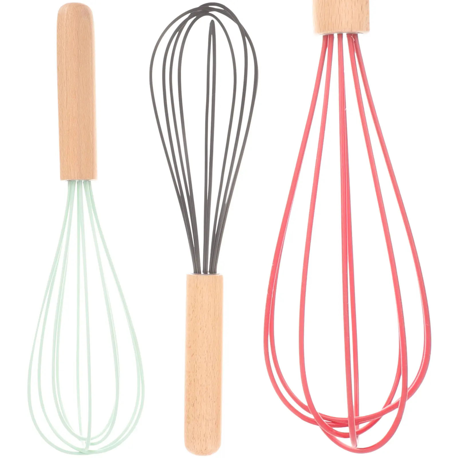 3pcs Wooden Handle Egg Beater Silicone Sauce Whisk Mixers Kitchen Blender Small Portable Manual Handheld Egg Whisk For Cake