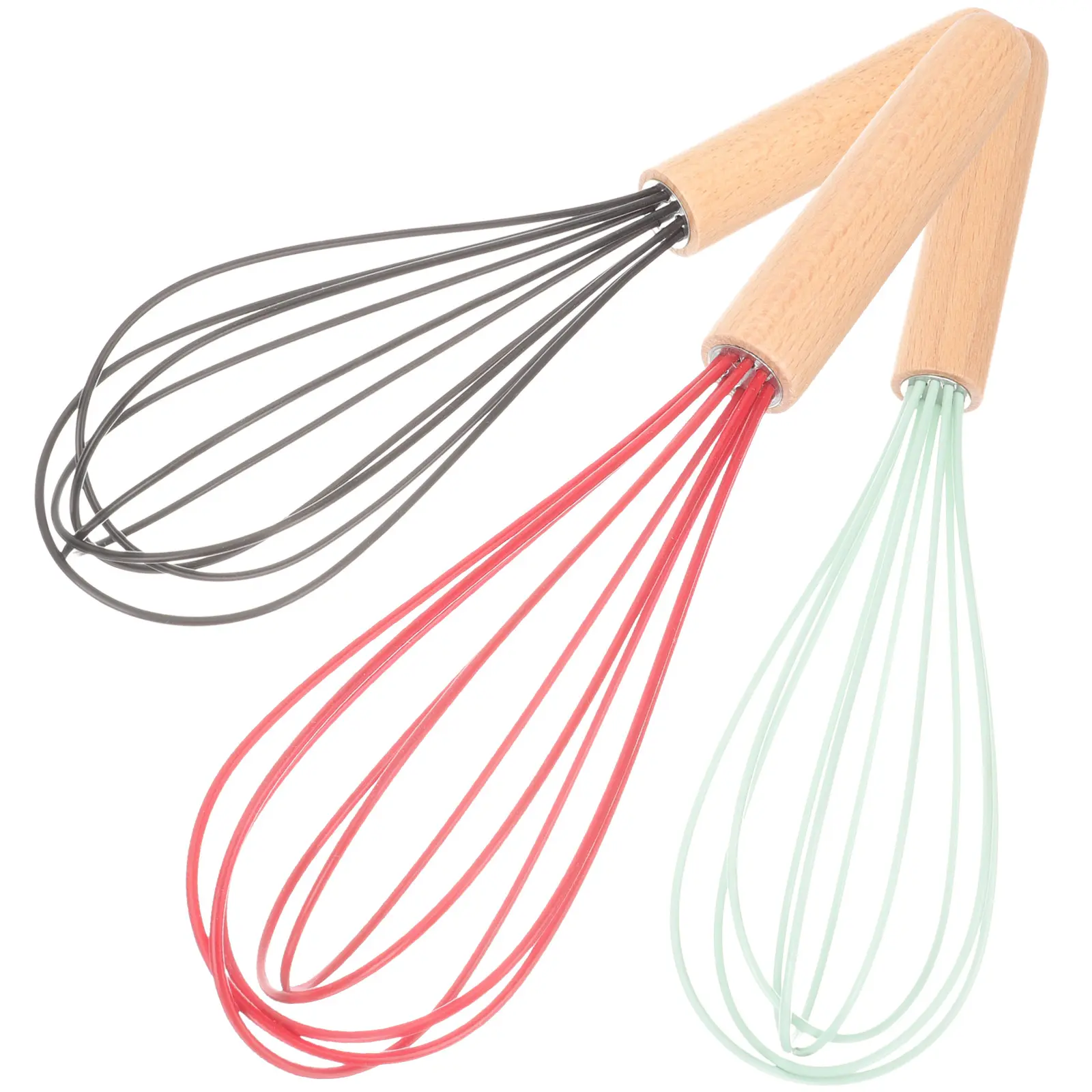 3pcs Wooden Handle Egg Beater Silicone Sauce Whisk Mixers Kitchen Blender Small Portable Manual Handheld Egg Whisk For Cake