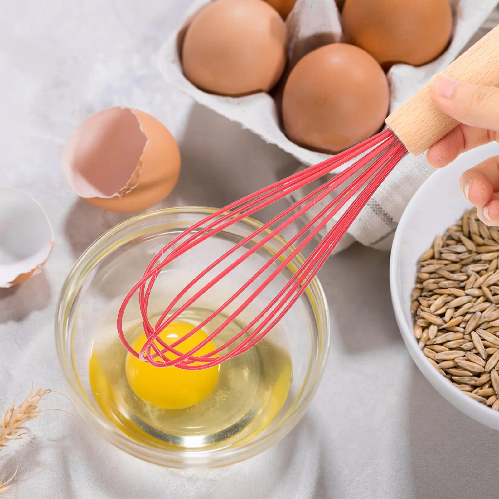3pcs Wooden Handle Egg Beater Silicone Sauce Whisk Mixers Kitchen Blender Small Portable Manual Handheld Egg Whisk For Cake
