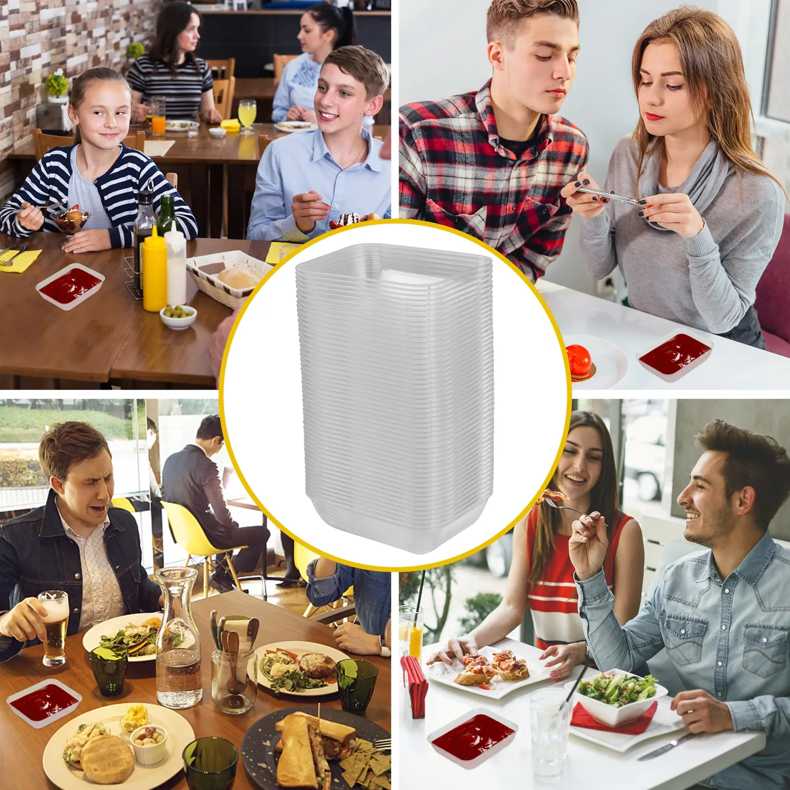 50pcs Disposable Plastic Plates Sauce Bowls Mini Transparent Dishes Food Trays Ideal Home Store Restaurant Catering Kitchen Bar