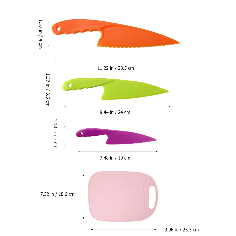 Plastic Fruit Knife Set 2 Sets Kids Safe Knives Cutting Board Non Slip Bright Color Storage Vegetable Meat Fish Kitchen Knives