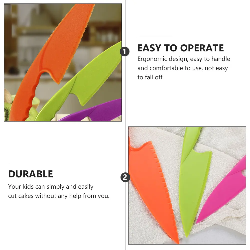 Plastic Fruit Knife Set 2 Sets Kids Safe Knives Cutting Board Non Slip Bright Color Storage Vegetable Meat Fish Kitchen Knives
