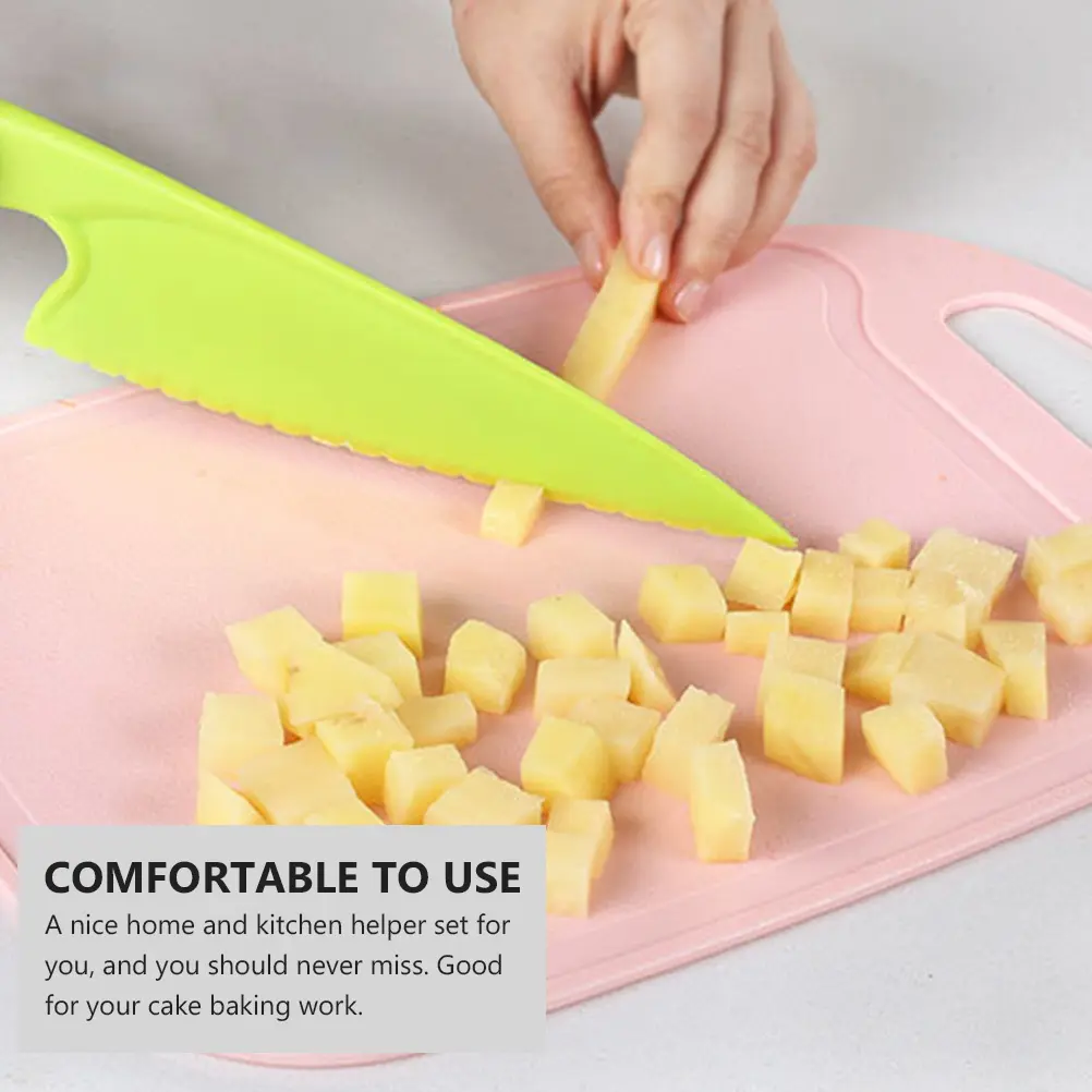 Plastic Fruit Knife Set 2 Sets Kids Safe Knives Cutting Board Non Slip Bright Color Storage Vegetable Meat Fish Kitchen Knives