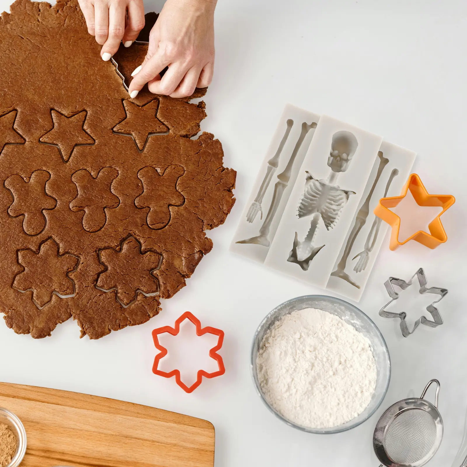 2 Pcs Halloween Baking Mold Skull Chocolate Mould Set Bone Biscuit Grey Molds Silicone Ice Cube Cooking