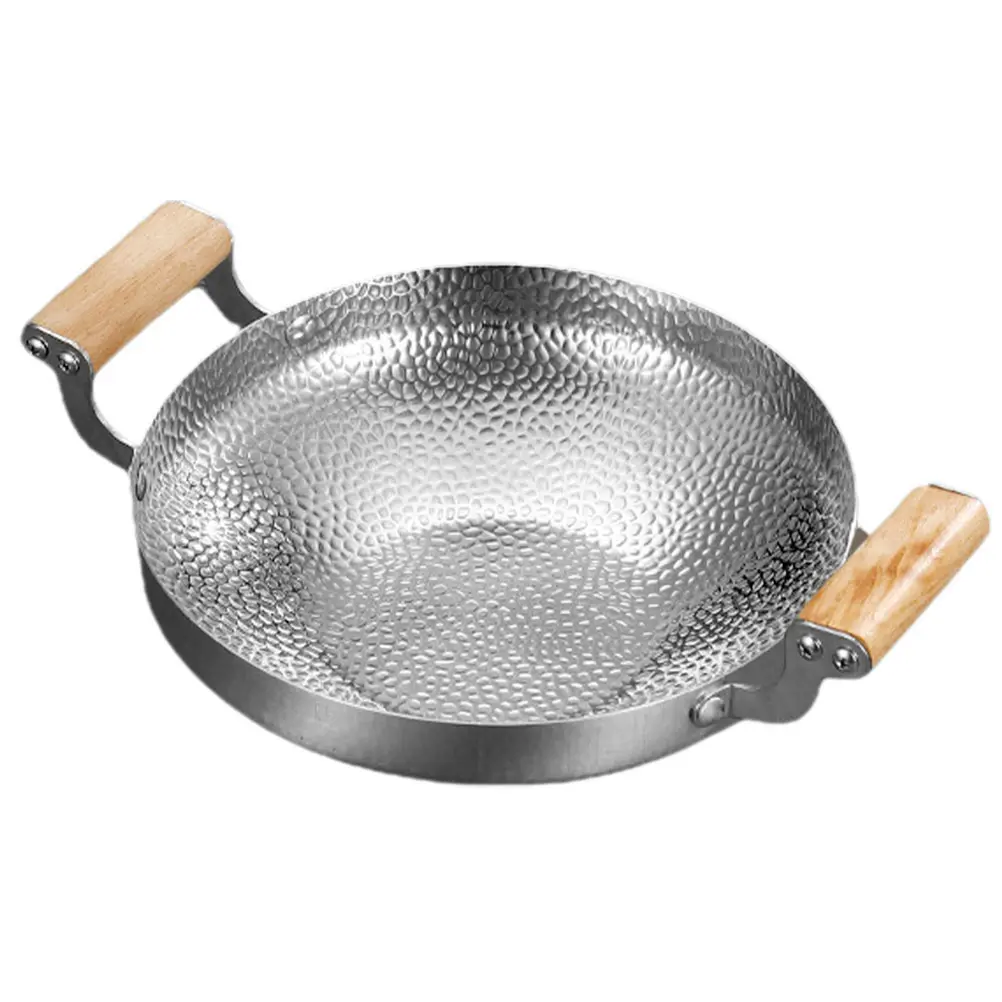 Stainless Steel Wok Pan Cooking Double Handle Non-Stick Kitchenware For Home Hotel Restaurant Space-Saving Metal Fry Pan