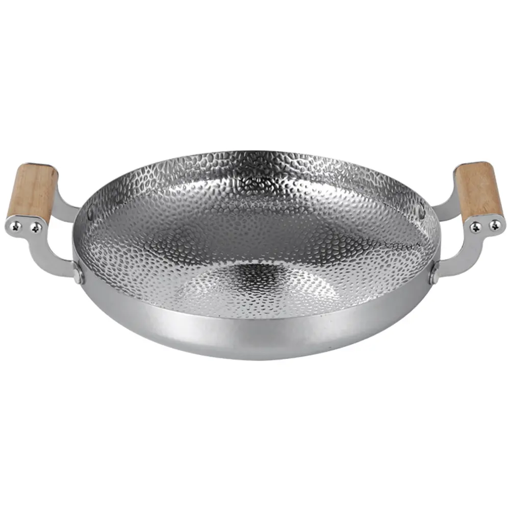 Stainless Steel Wok Pan Cooking Double Handle Non-Stick Kitchenware For Home Hotel Restaurant Space-Saving Metal Fry Pan