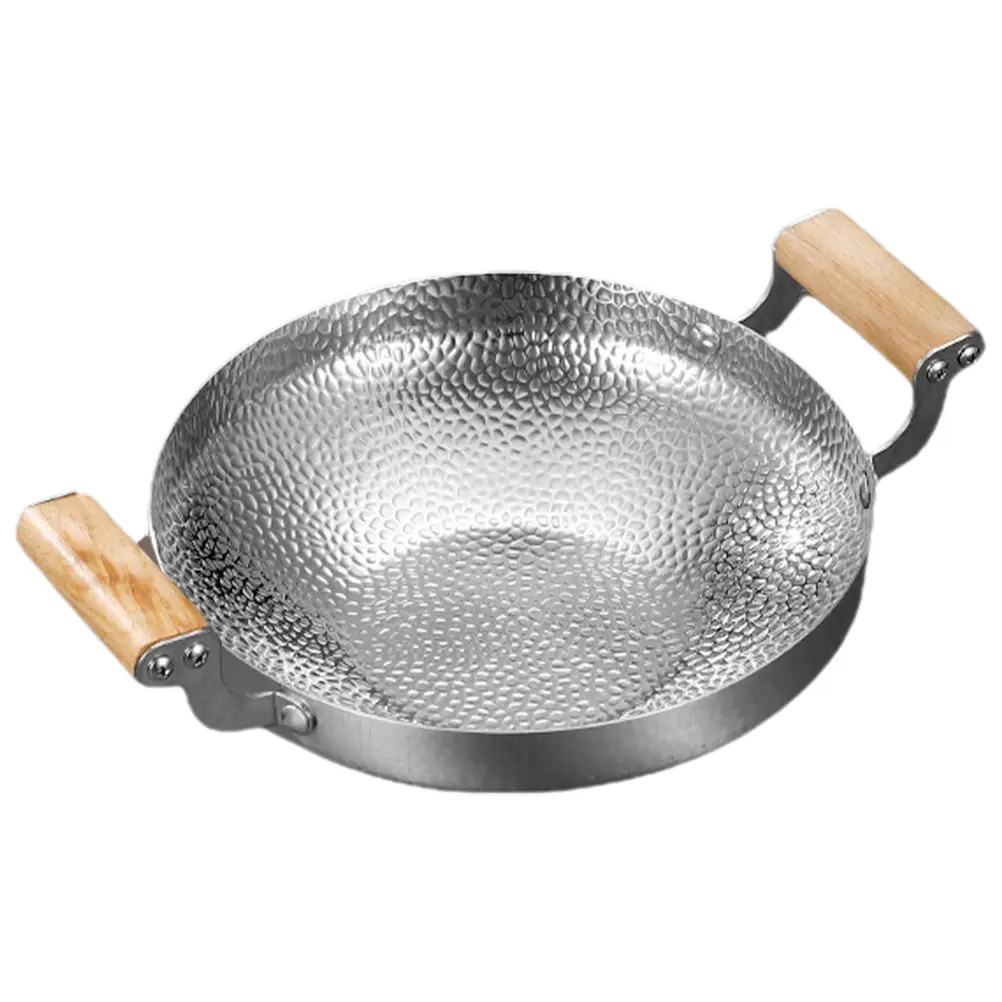 Stainless Steel Wok Pan Cooking Double Handle Non-Stick Kitchenware For Home Hotel Restaurant Space-Saving Metal Fry Pan