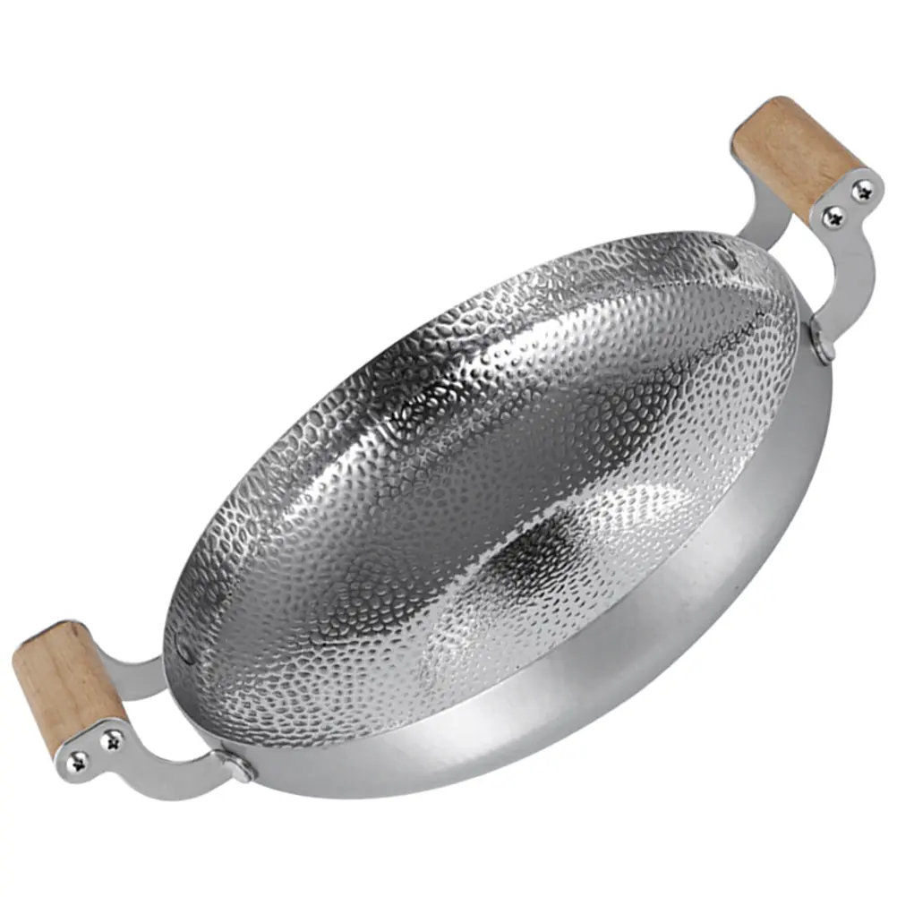 Stainless Steel Wok Pan Cooking Double Handle Non-Stick Kitchenware For Home Hotel Restaurant Space-Saving Metal Fry Pan
