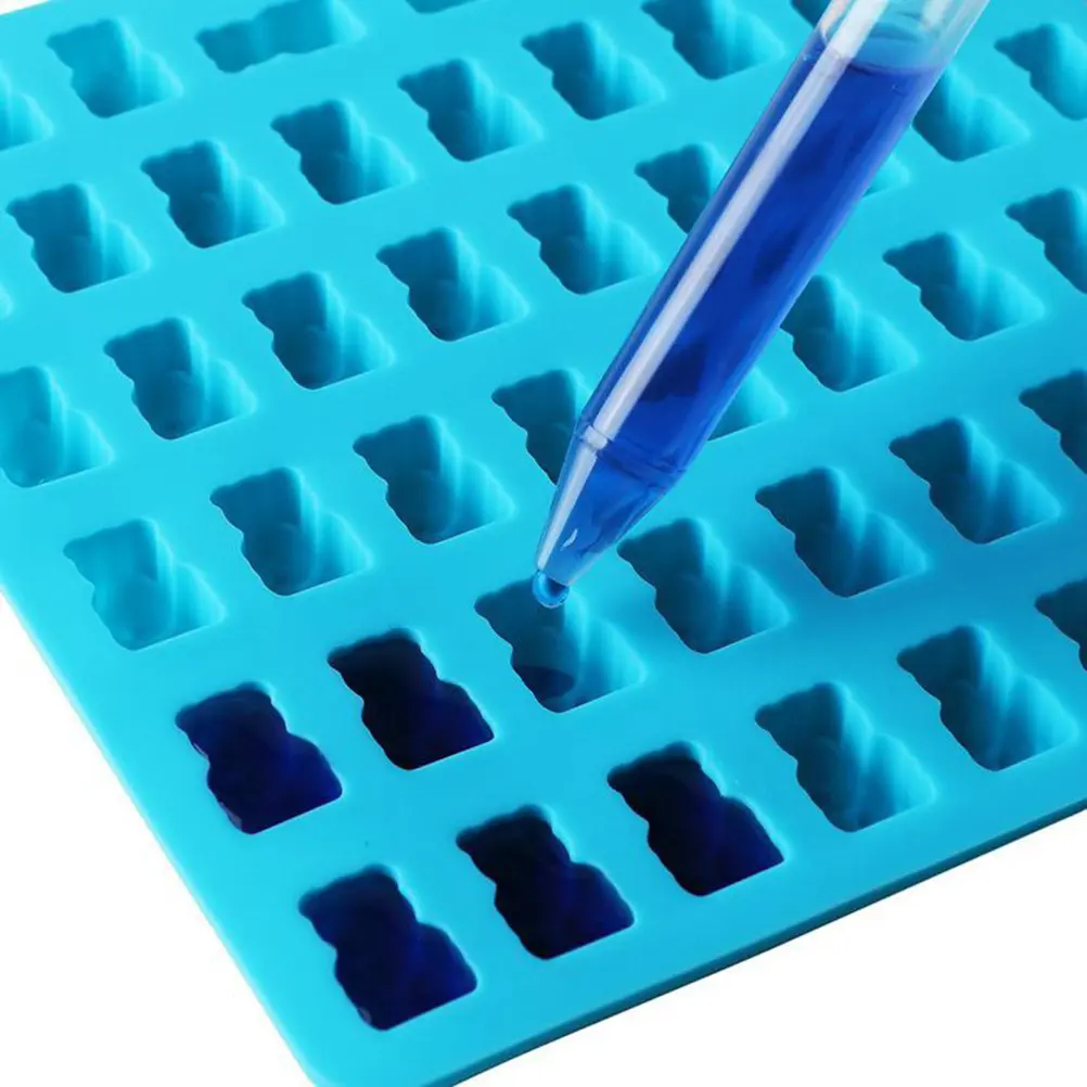 4 Sets 53 Cavities Bear Silicone Chocolate Mold Candy Tray Diy Jelly Ice Cube Tool With Dropper Blue Red