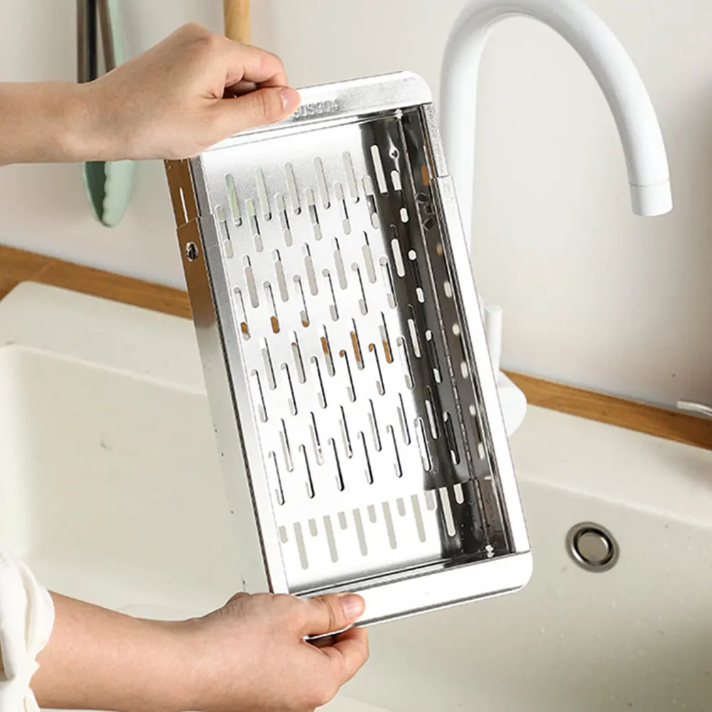 Stainless Steel Telescopic Dish Rack Organizer Expandable Kitchen Sink Bowl Plate Spoon Fork Sponge Holder