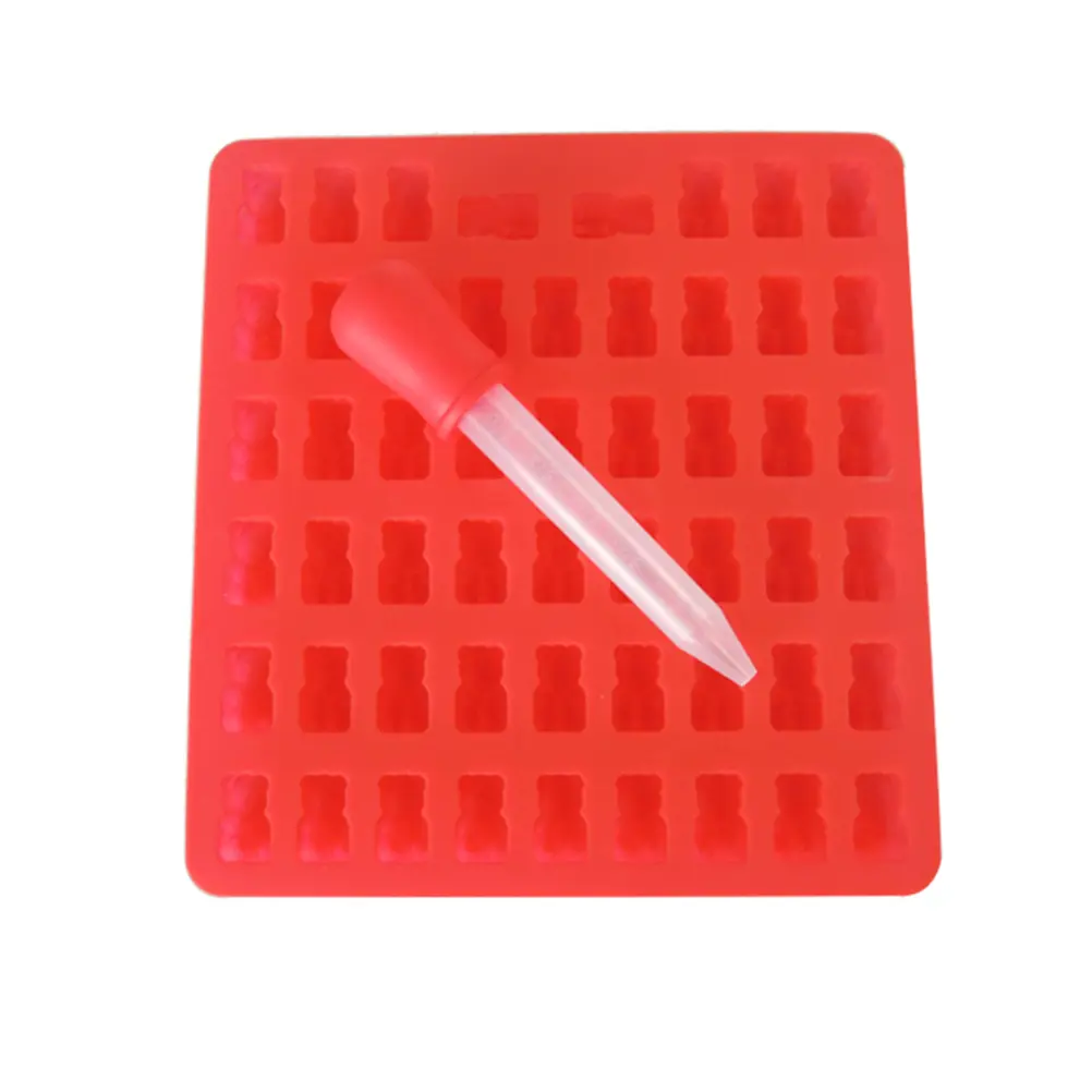 4 Sets 53 Cavities Bear Silicone Chocolate Mold Candy Tray Diy Jelly Ice Cube Tool With Dropper Blue Red