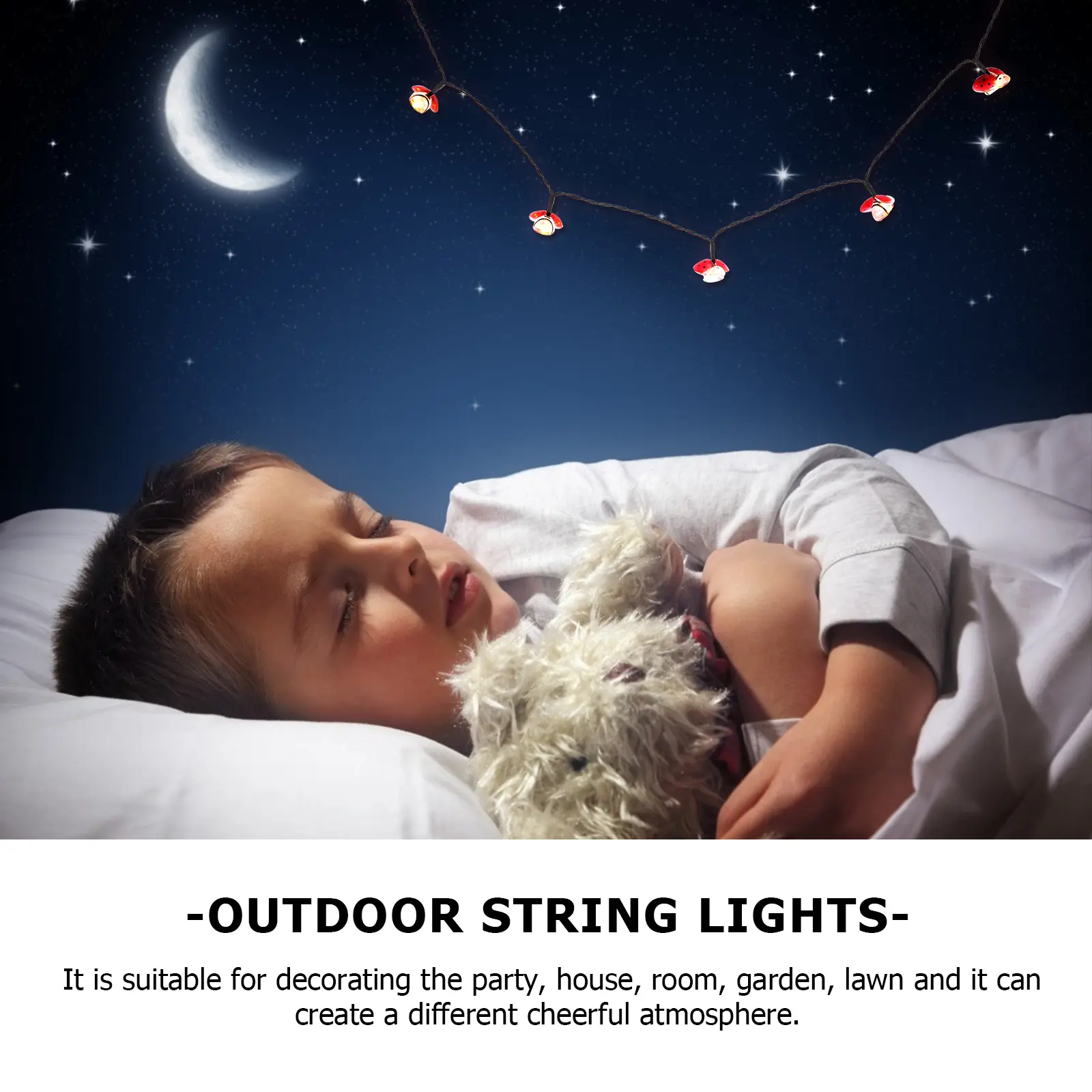 1 set Solar Ladybug Lights 5m LED String for Garden Yard Festive Decor Solar Powered Waterproof Outdoor Decoration