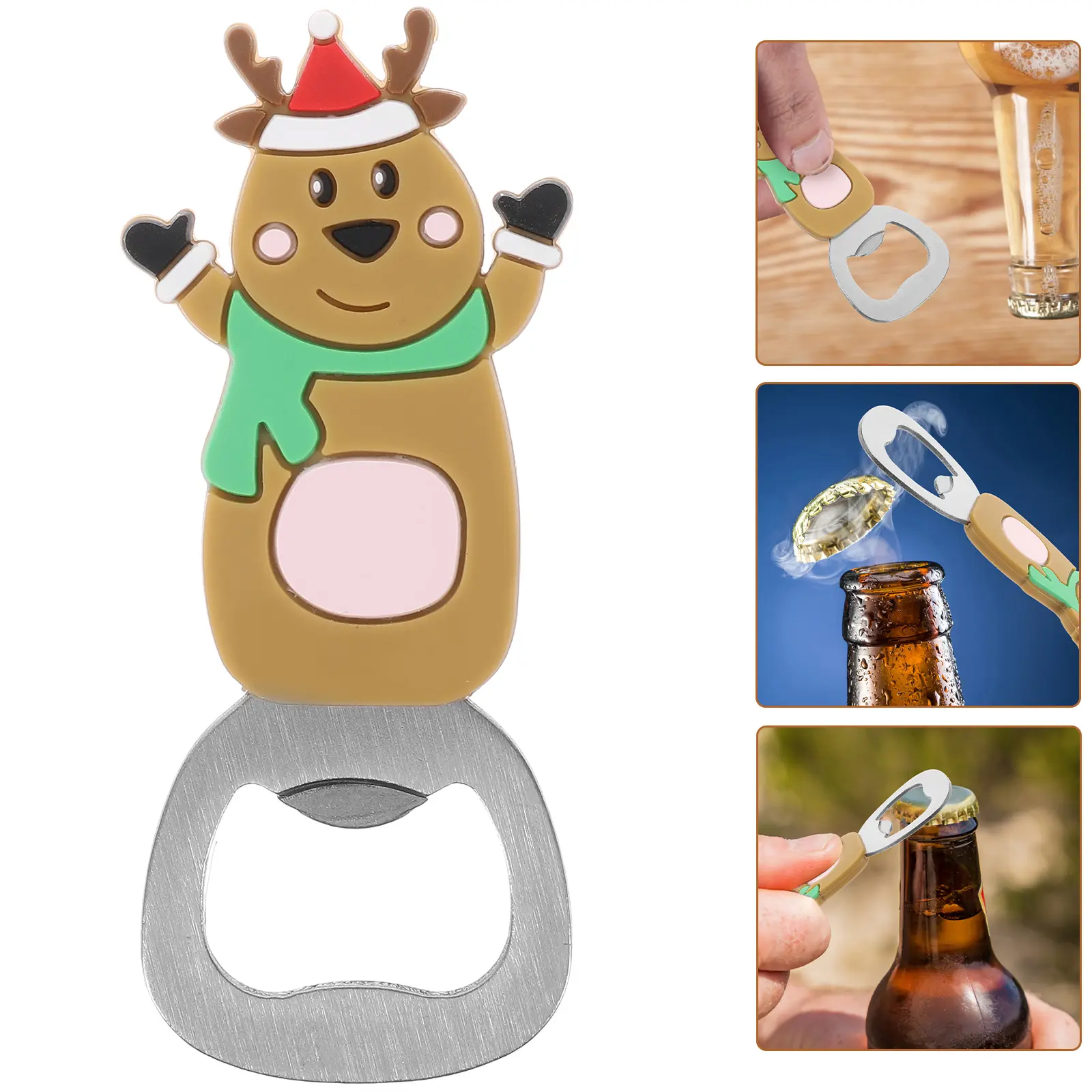 Adorable Christmas Cartoon Beer Bottle Opener Portable Stainless Steel Manual Kitchen Tool Home Party Gift Snowman Xmas Style