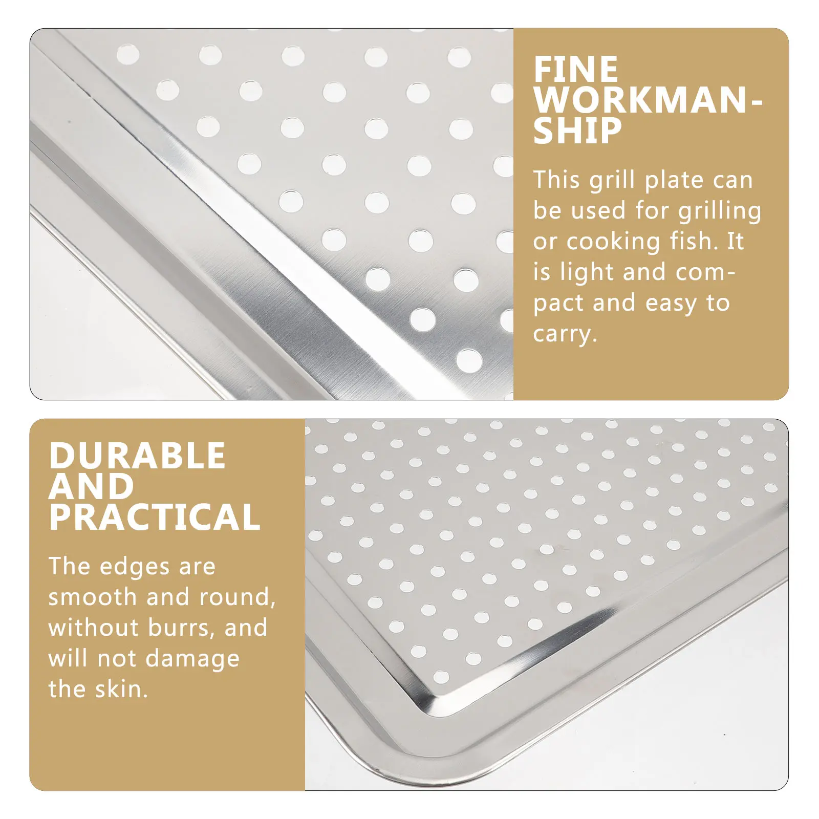 Stainless Steel Bbq Grill Tray Portable Outdoor Barbecue Plate Grilling Meat Fish Smooth Edges Lightweight Wear Resistant Camp