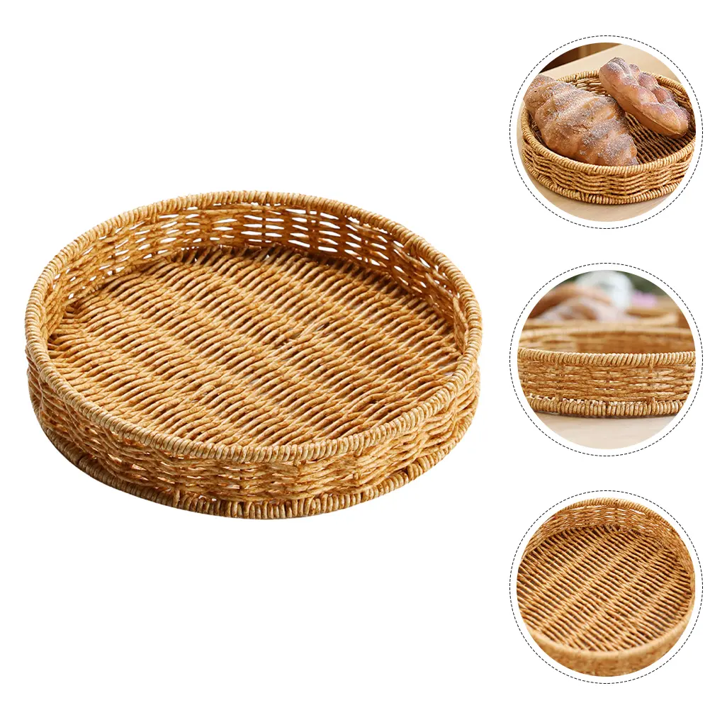 1pc Stylish Imitation Rattan Round Tray Home Decor Fruit Snack Storage Basket Versatile Design for Living Room Dining Area
