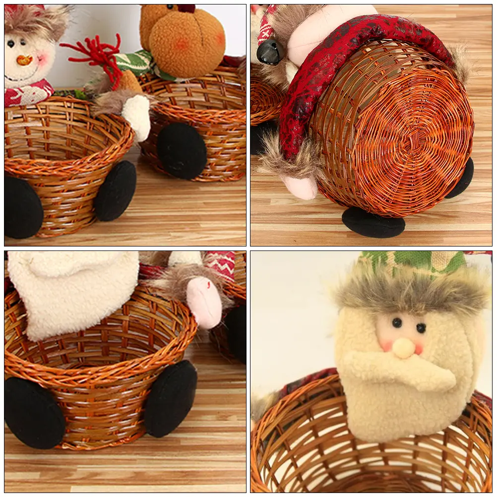 2pcs Christmas Snowman Candy Basket Bamboo Cloth Decorative Storage Container For Home Wedding Festival Decoration Practical