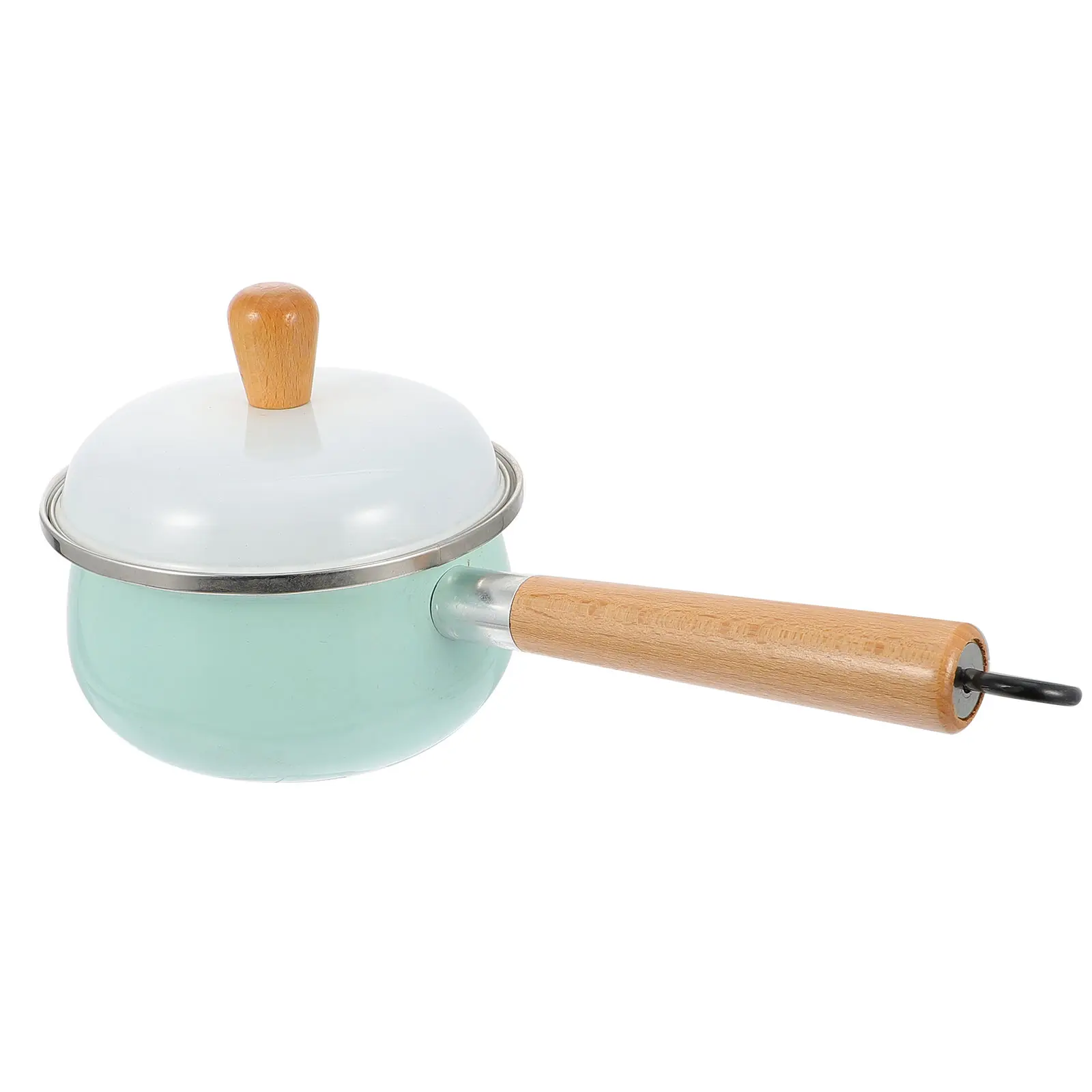 Enamel Milk Pot Wooden Handle Even Heating Easy Carry Smooth Surface Home Kitchen Soup Pot Household Food Cookware Baby Saucepan