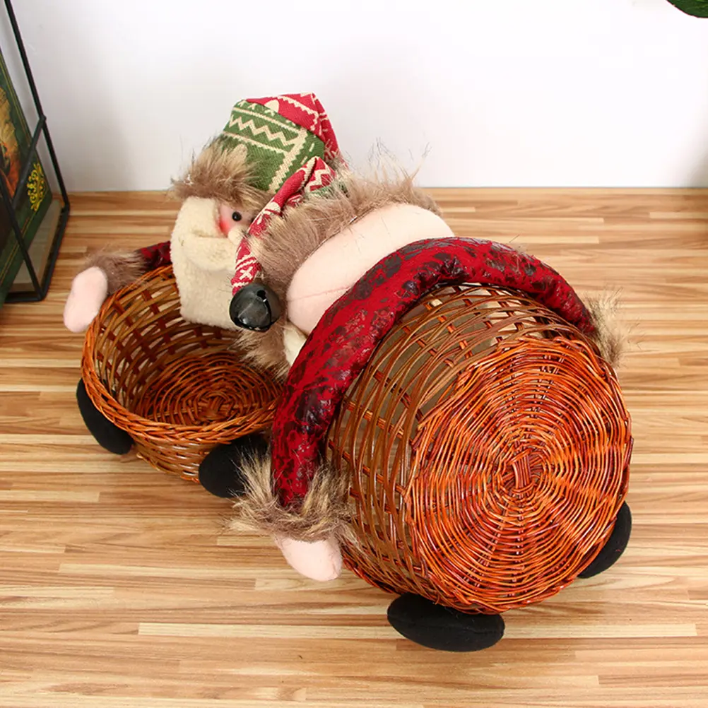 2pcs Christmas Snowman Candy Basket Bamboo Cloth Decorative Storage Container For Home Wedding Festival Decoration Practical
