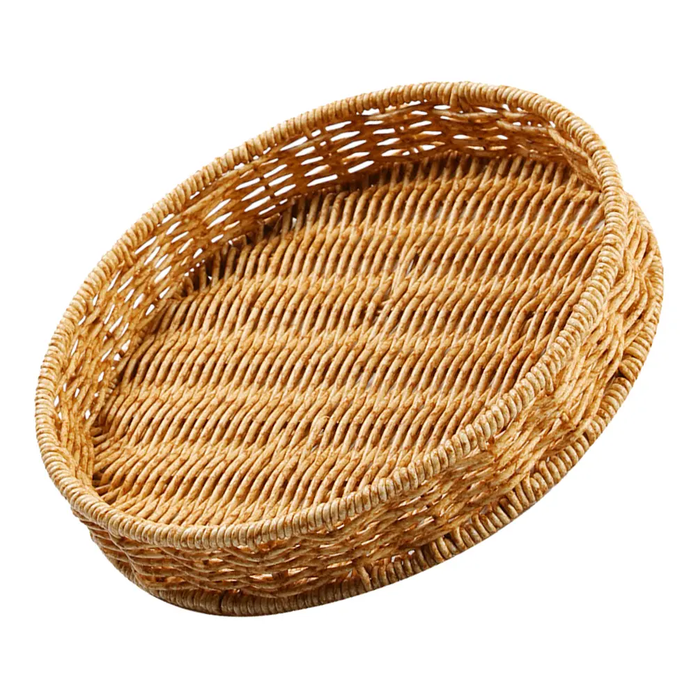 1pc Stylish Imitation Rattan Round Tray Home Decor Fruit Snack Storage Basket Versatile Design for Living Room Dining Area