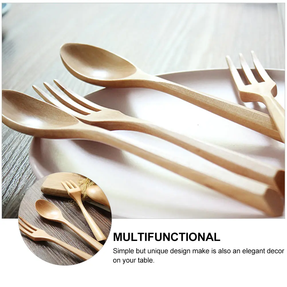 1 set 1 Set Wooden Fork Spoon Set Durable Smooth Tableware Elegant Design Salad Dessert Utensils Home Party Flatware Cutlery Kit