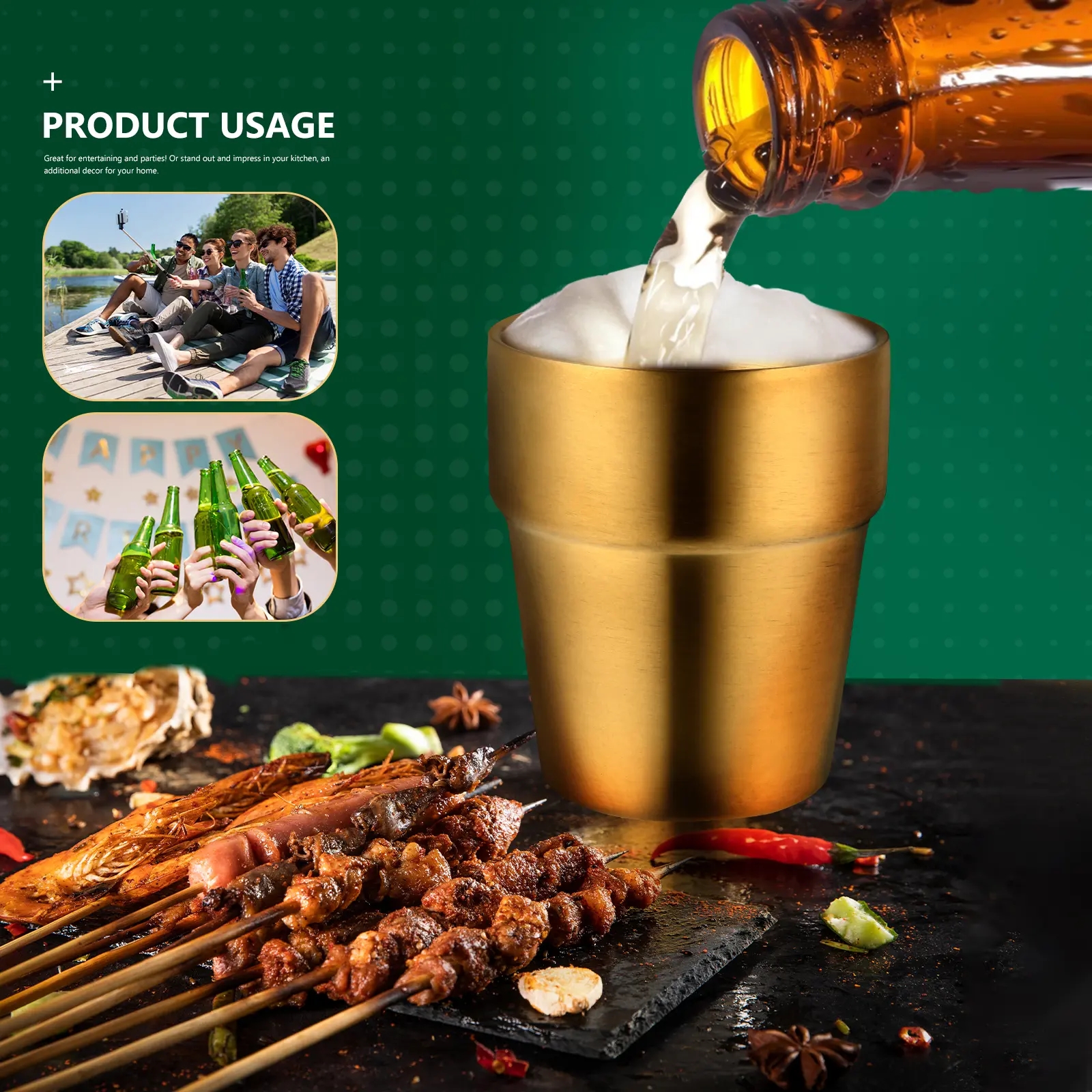 Stainless Steel Mug 304 Double Layer Beer Whisky Wine Tumbler for Unwinding Time Home Decor