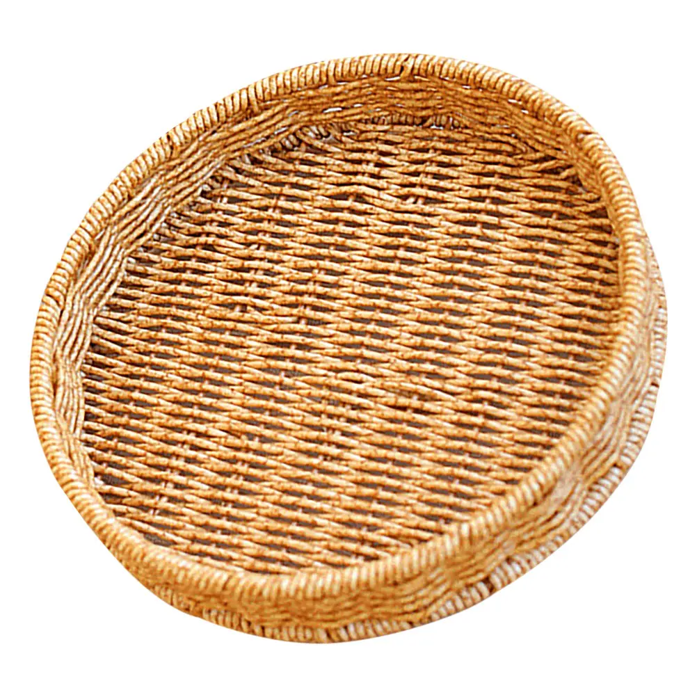 1pc Stylish Imitation Rattan Round Tray Home Decor Fruit Snack Storage Basket Versatile Design for Living Room Dining Area