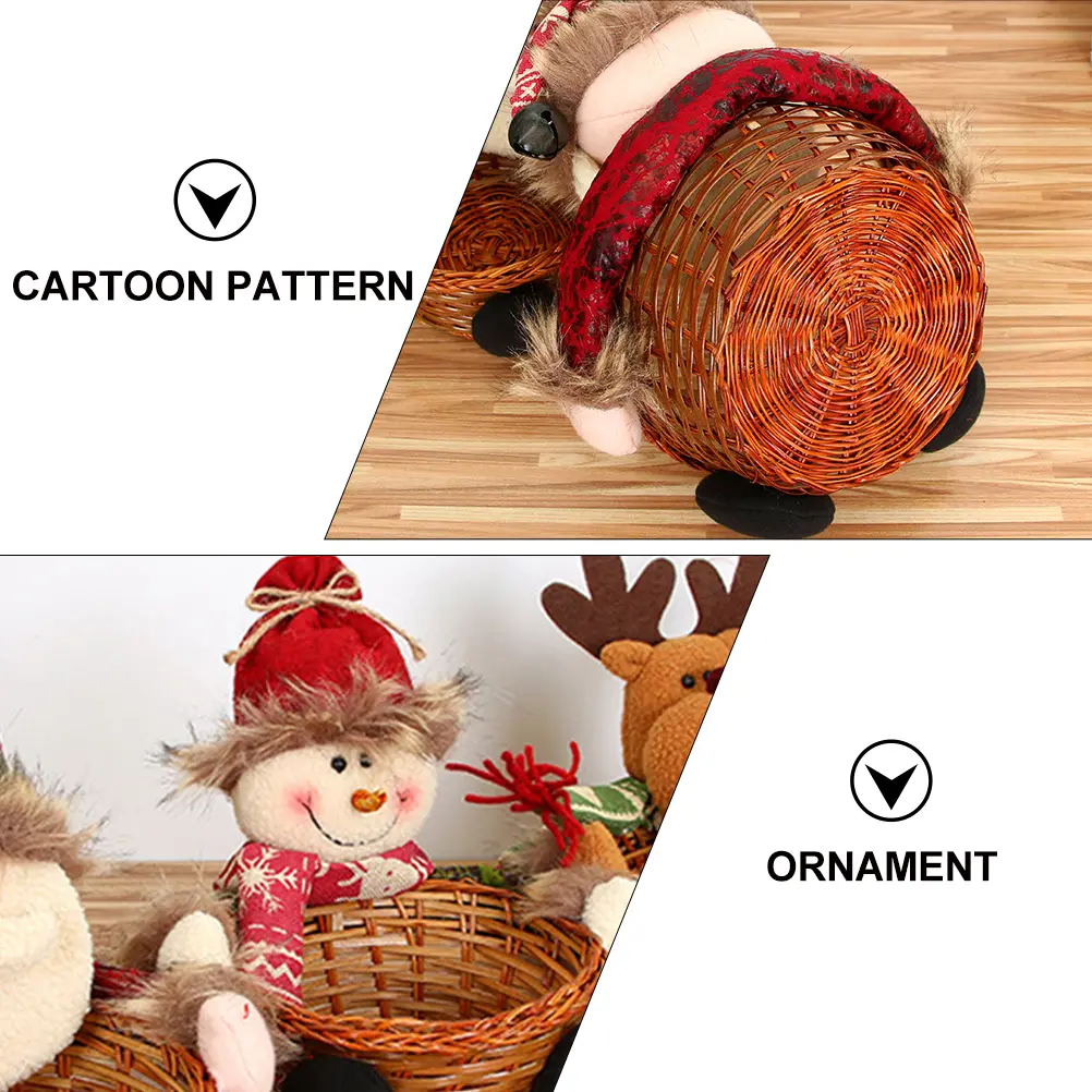 2pcs Christmas Snowman Candy Basket Bamboo Cloth Decorative Storage Container For Home Wedding Festival Decoration Practical