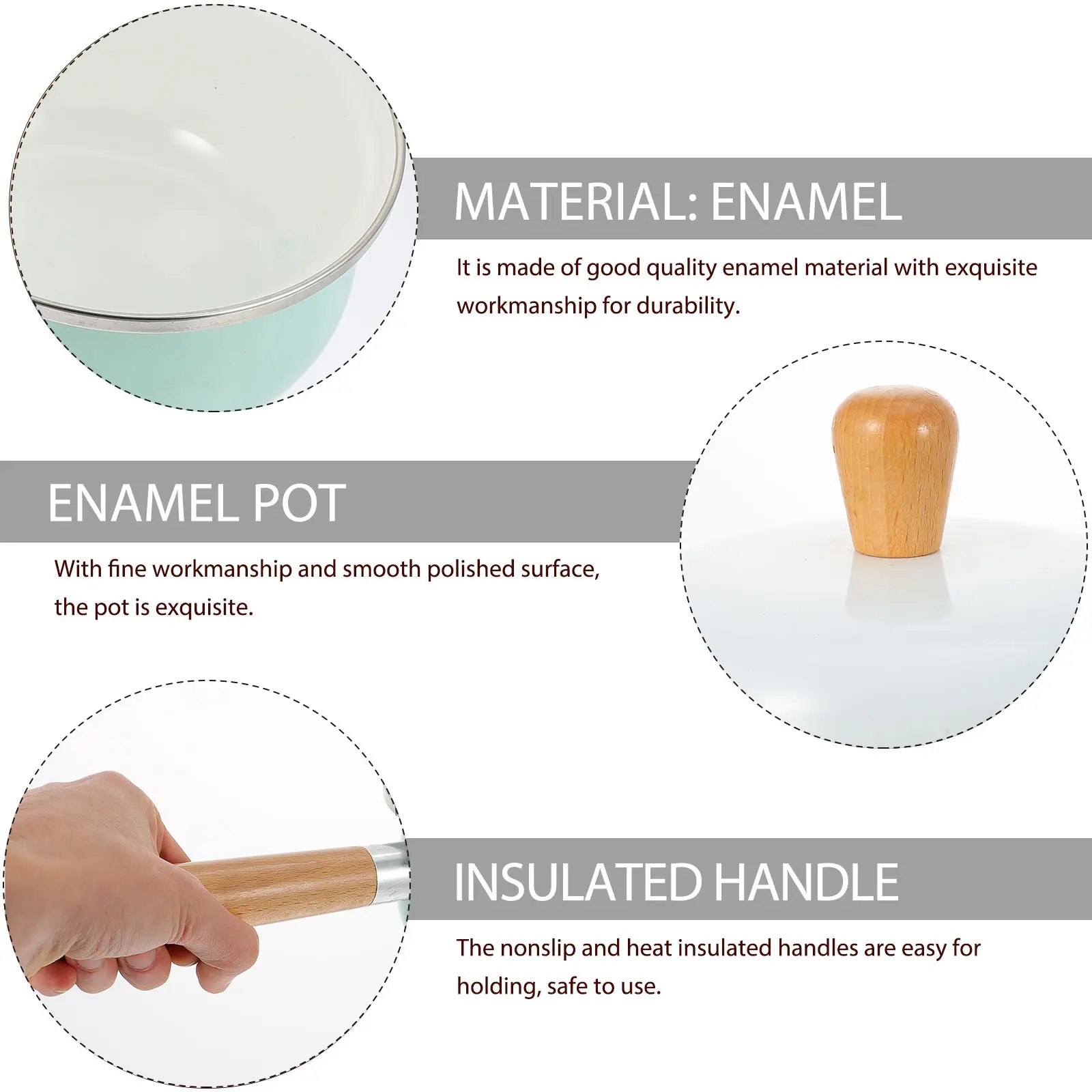 Enamel Milk Pot Wooden Handle Even Heating Easy Carry Smooth Surface Home Kitchen Soup Pot Household Food Cookware Baby Saucepan