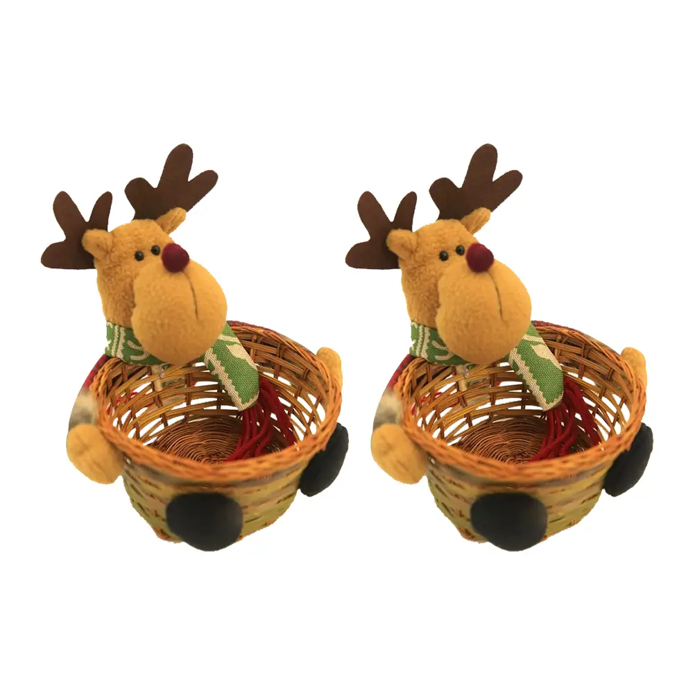 2pcs Christmas Snowman Candy Basket Bamboo Cloth Decorative Storage Container For Home Wedding Festival Decoration Practical