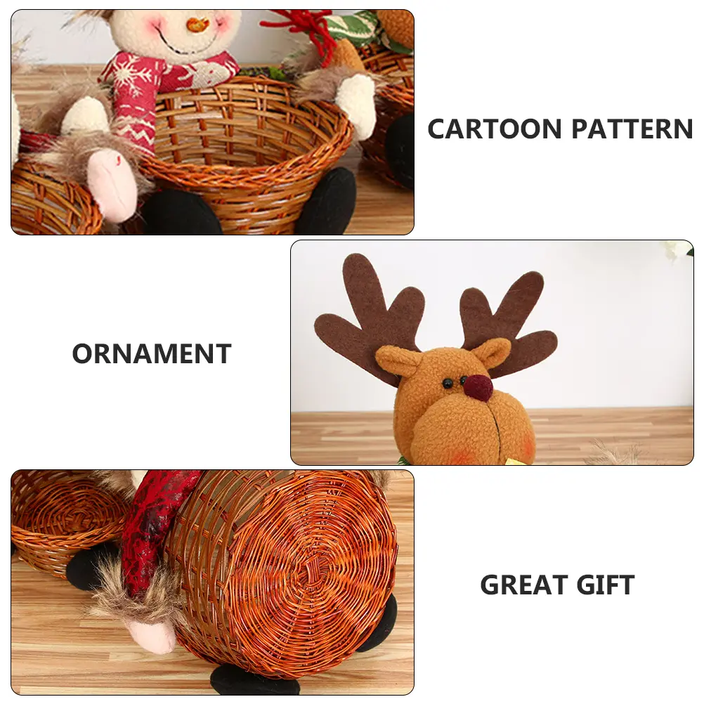 2pcs Christmas Snowman Candy Basket Bamboo Cloth Decorative Storage Container For Home Wedding Festival Decoration Practical