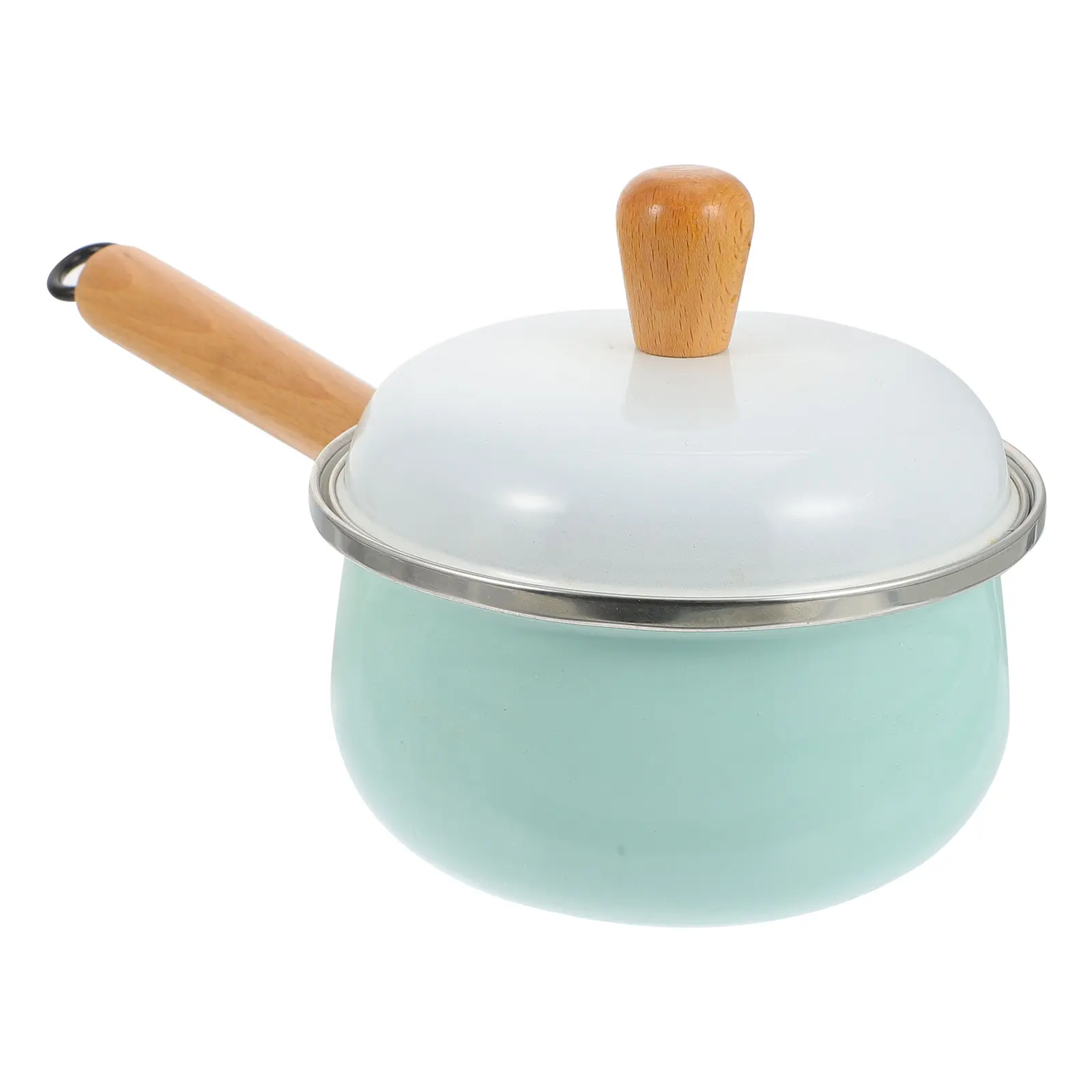 Enamel Milk Pot Wooden Handle Even Heating Easy Carry Smooth Surface Home Kitchen Soup Pot Household Food Cookware Baby Saucepan