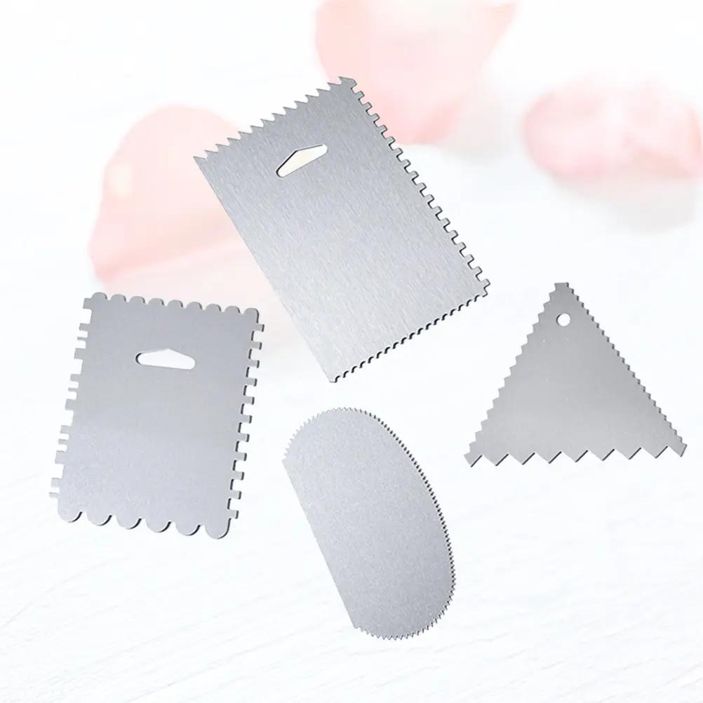 4pcs Cake Scraper Set Baking Supplies Stainless Steel Easy to Use Clean Kitchen Gadgets for Cake Making