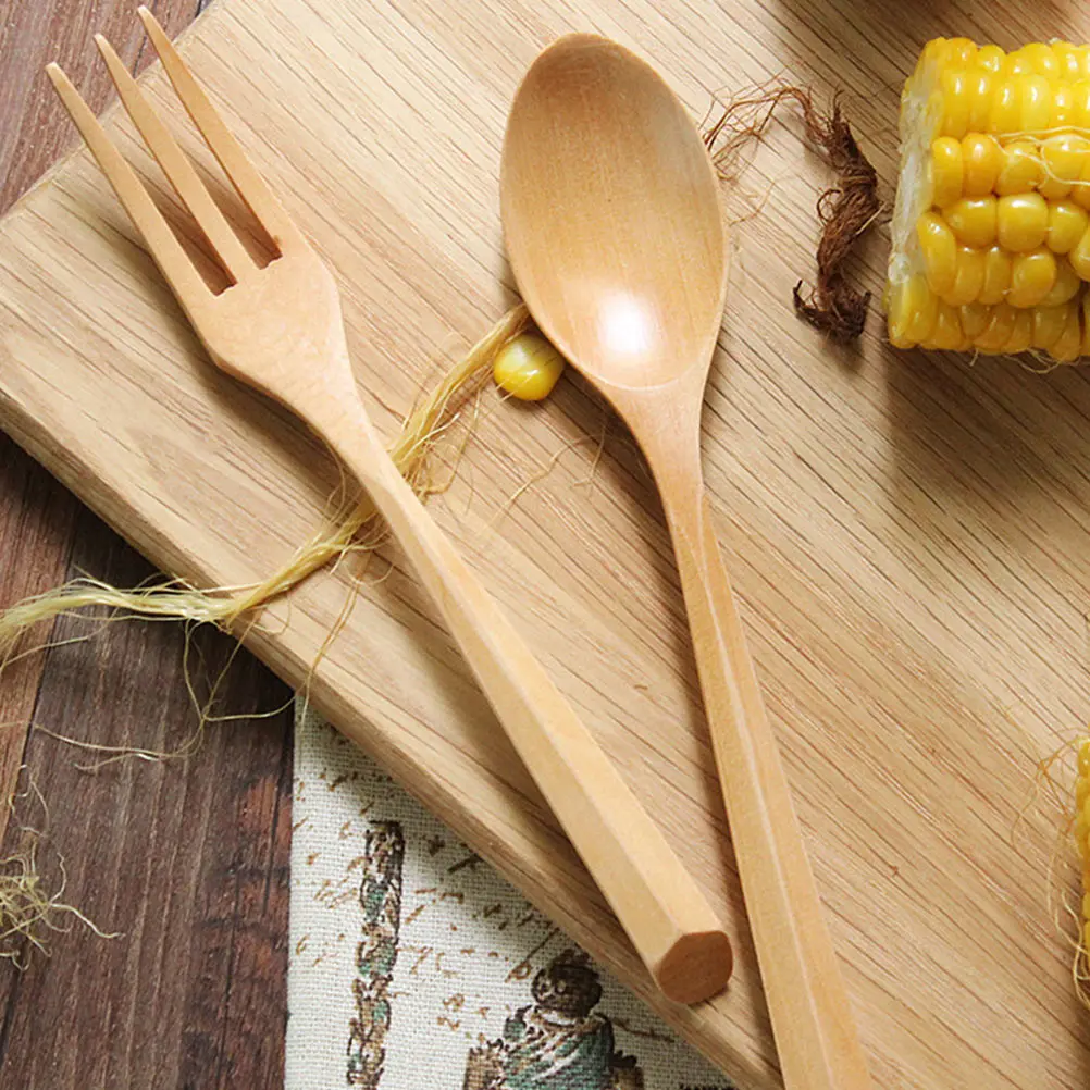 1 set 1 Set Wooden Fork Spoon Set Durable Smooth Tableware Elegant Design Salad Dessert Utensils Home Party Flatware Cutlery Kit