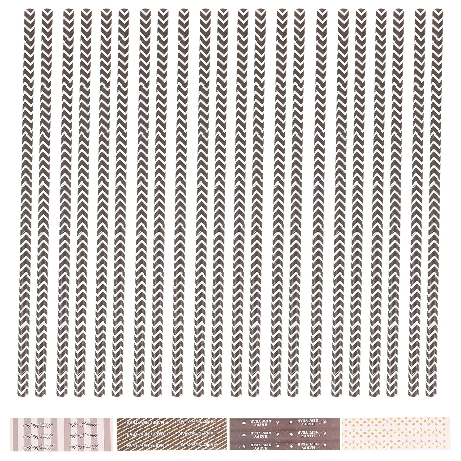1 Set New Year Straw Stickers Happy Decorative Decals Coffee Skateboard Wall Guitar Vehicle Party Favors Household Adhesive