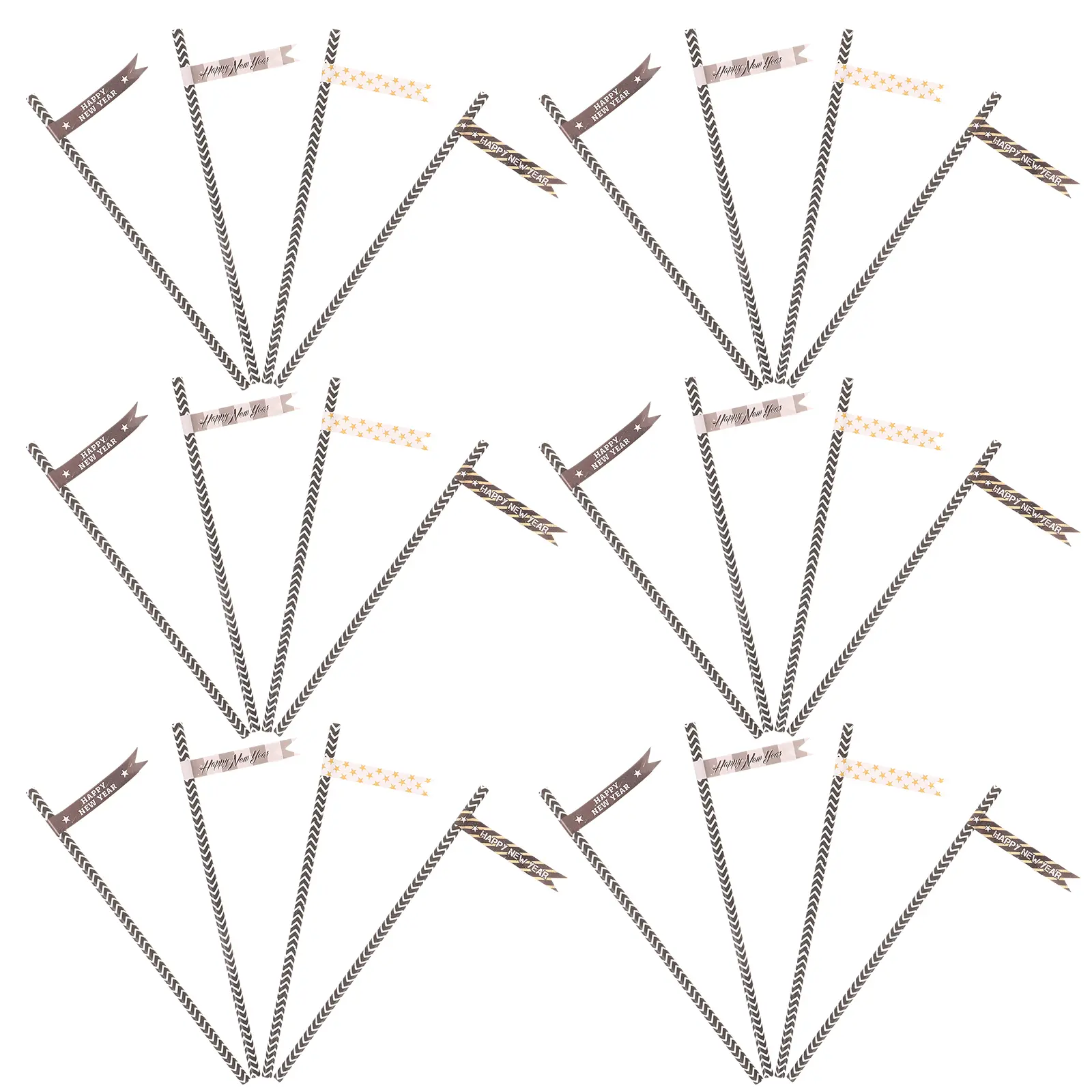 1 Set New Year Straw Stickers Happy Decorative Decals Coffee Skateboard Wall Guitar Vehicle Party Favors Household Adhesive