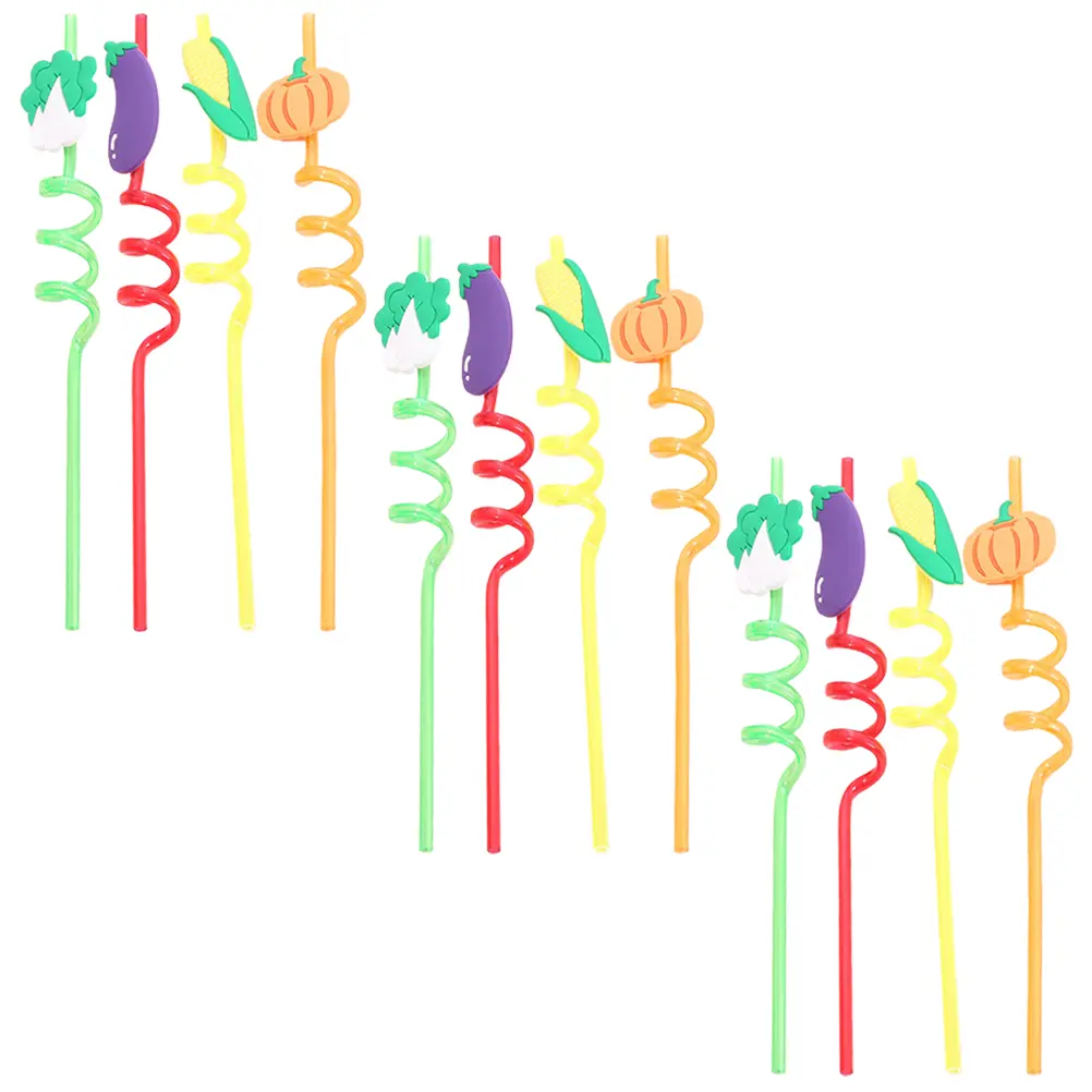 12 Pcs Vegetable Shaped Straw Juice Straws Decorative Drinking Ring Multi-function Party Funny Pvc for Kids Decoration Durable