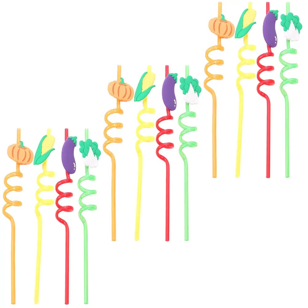 12 Pcs Vegetable Shaped Straw Juice Straws Decorative Drinking Ring Multi-function Party Funny Pvc for Kids Decoration Durable