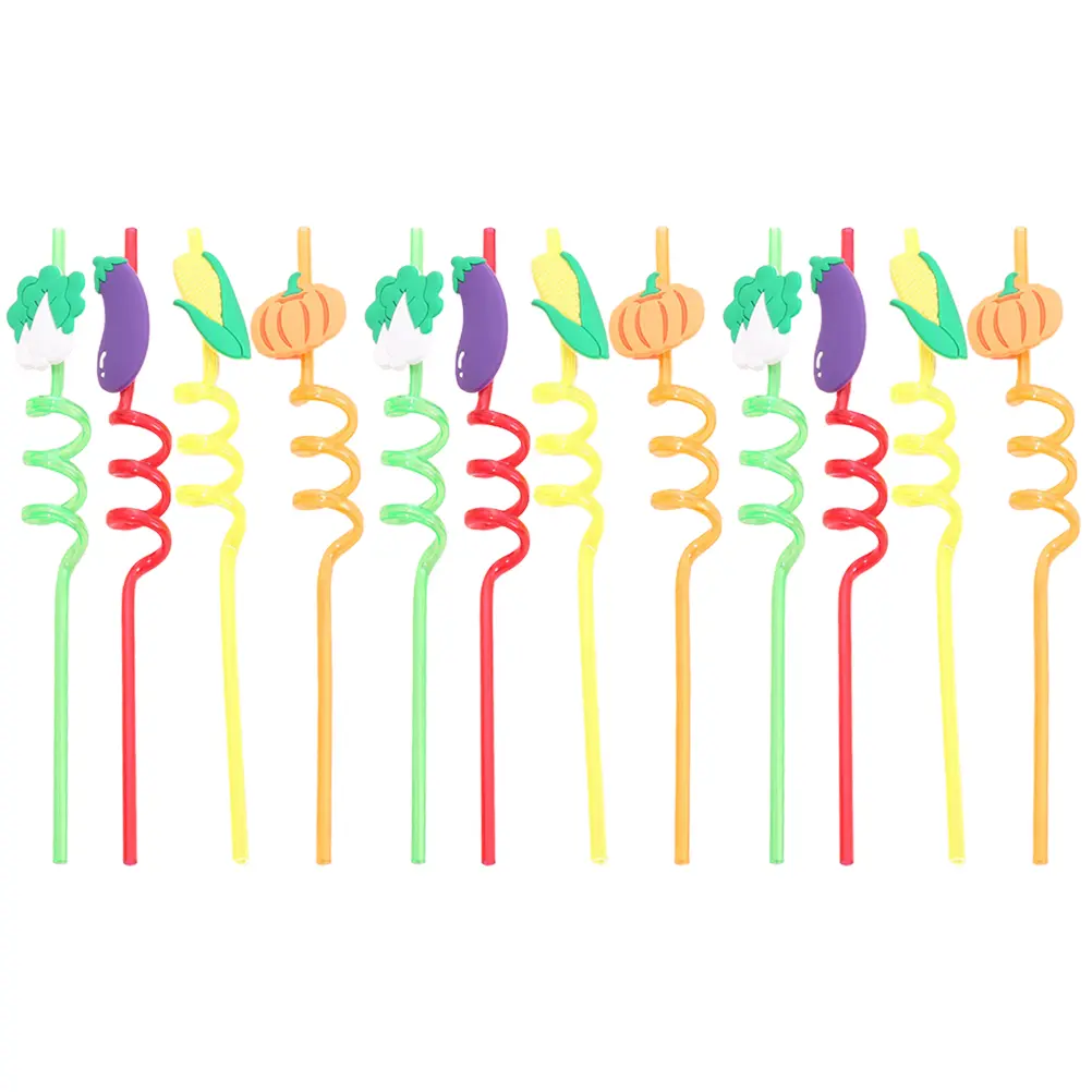 12 Pcs Vegetable Shaped Straw Juice Straws Decorative Drinking Ring Multi-function Party Funny Pvc for Kids Decoration Durable
